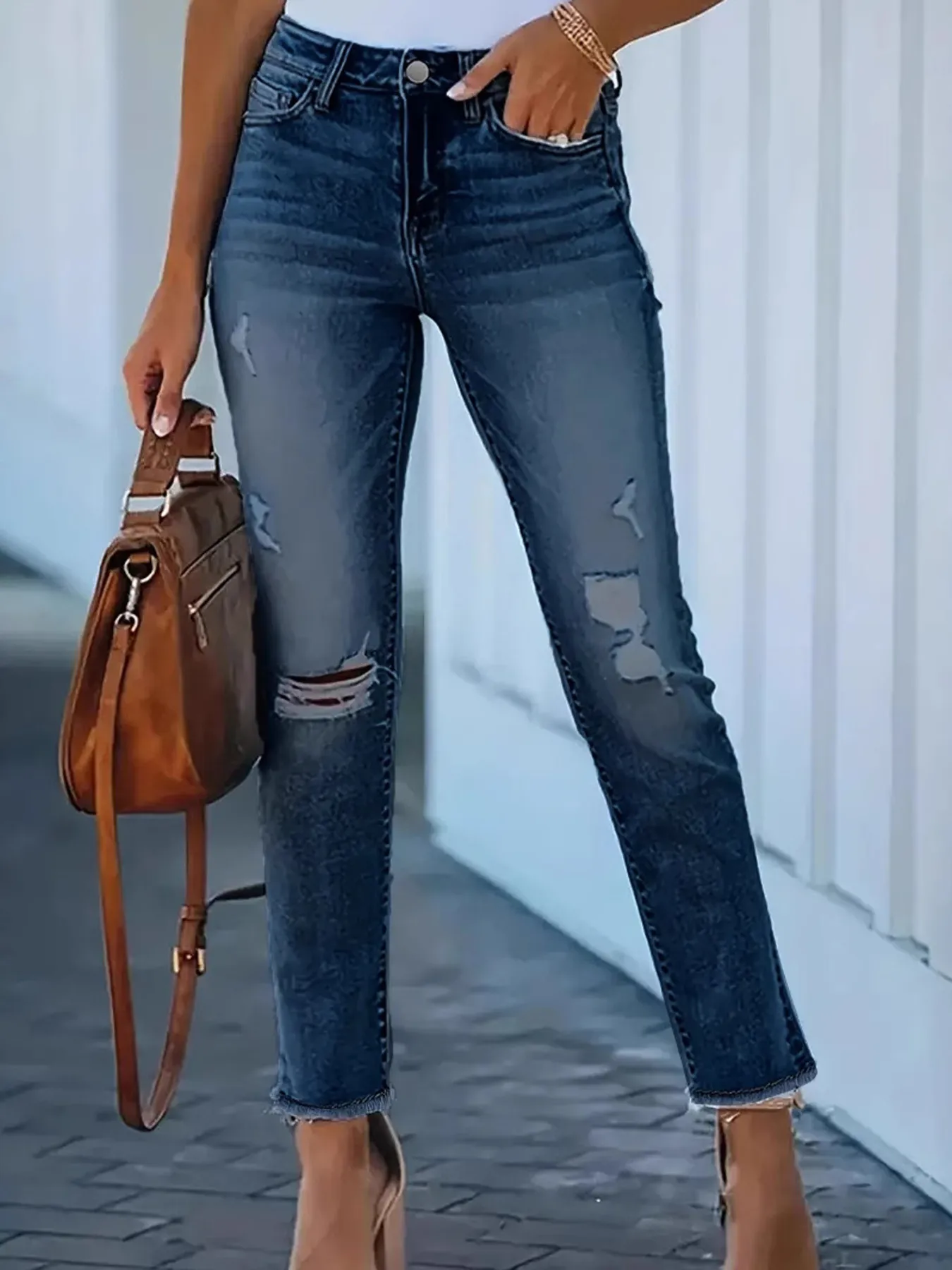 Distressed High-Waisted Skinny Jeans - Image 7