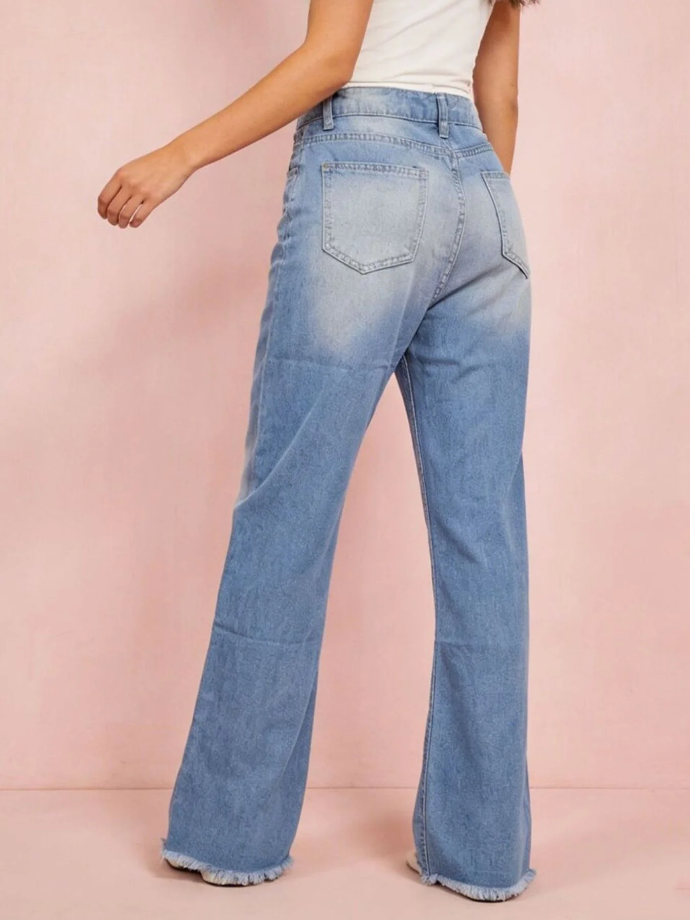 Distressed Raw Hem Bootcut Jeans - Image 2
