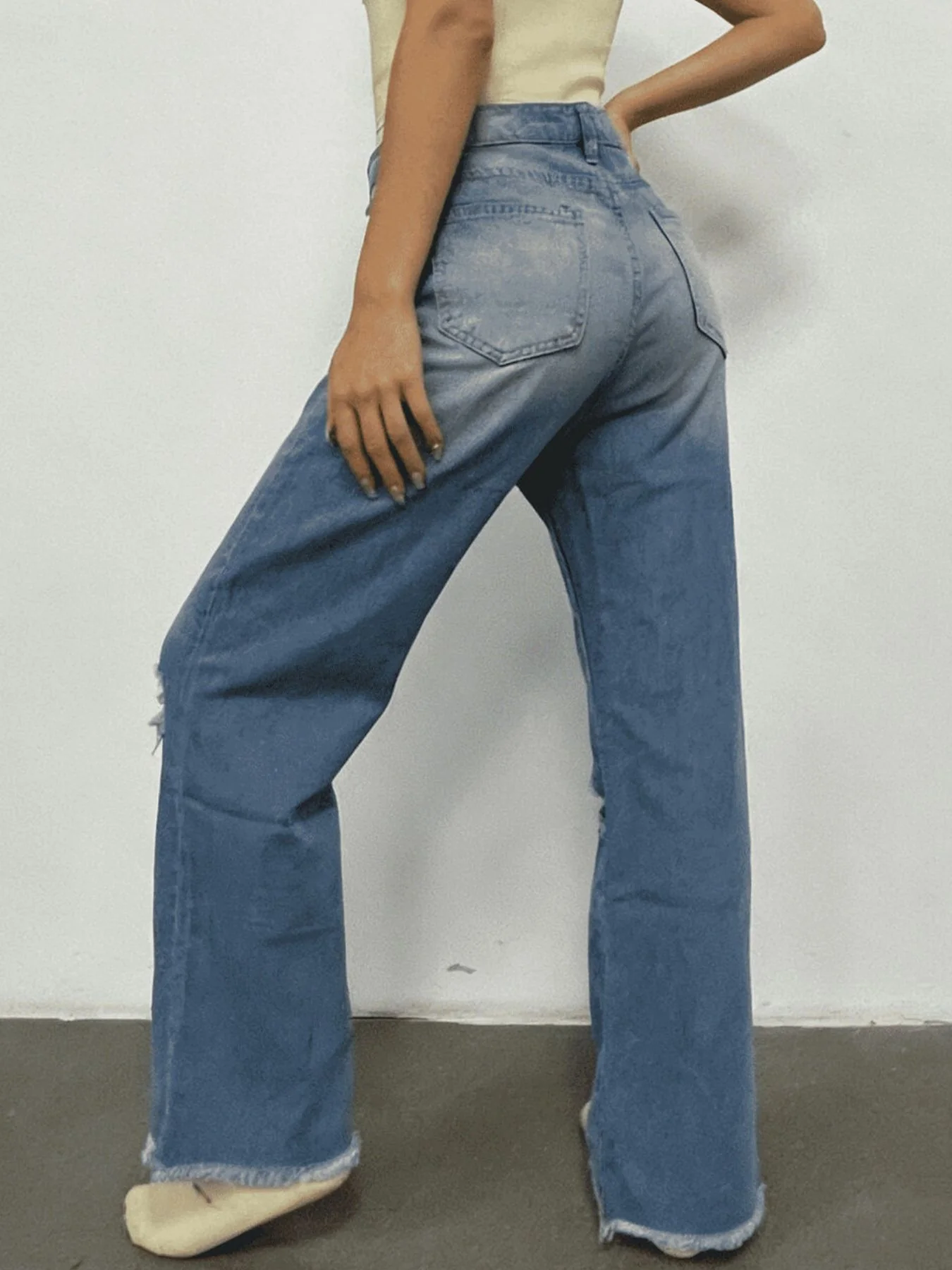 Distressed Raw Hem Bootcut Jeans - Image 3
