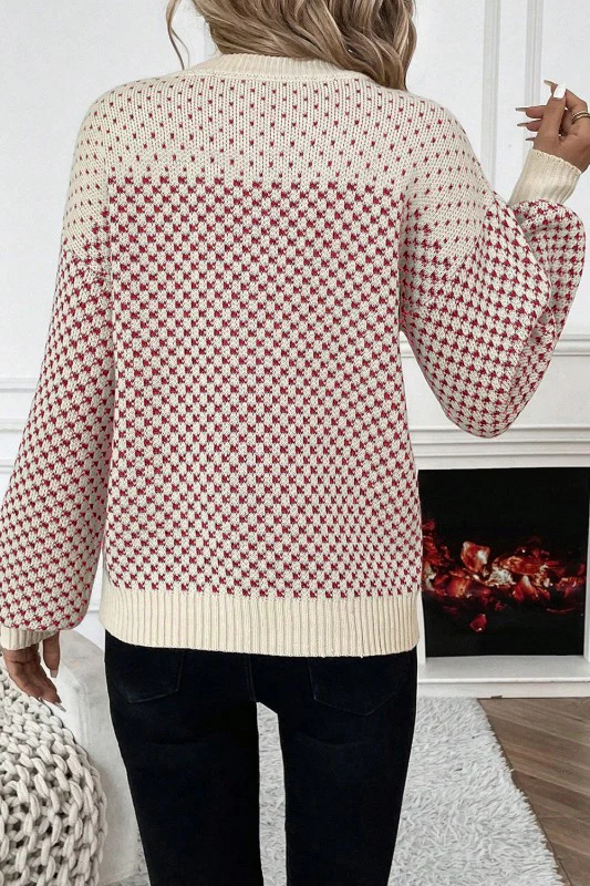 Dotted Colorblock Lantern Sleeve Sweater - Image 43