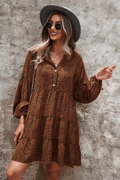 Dotted ruffled long sleeve tiered dress - Image 4