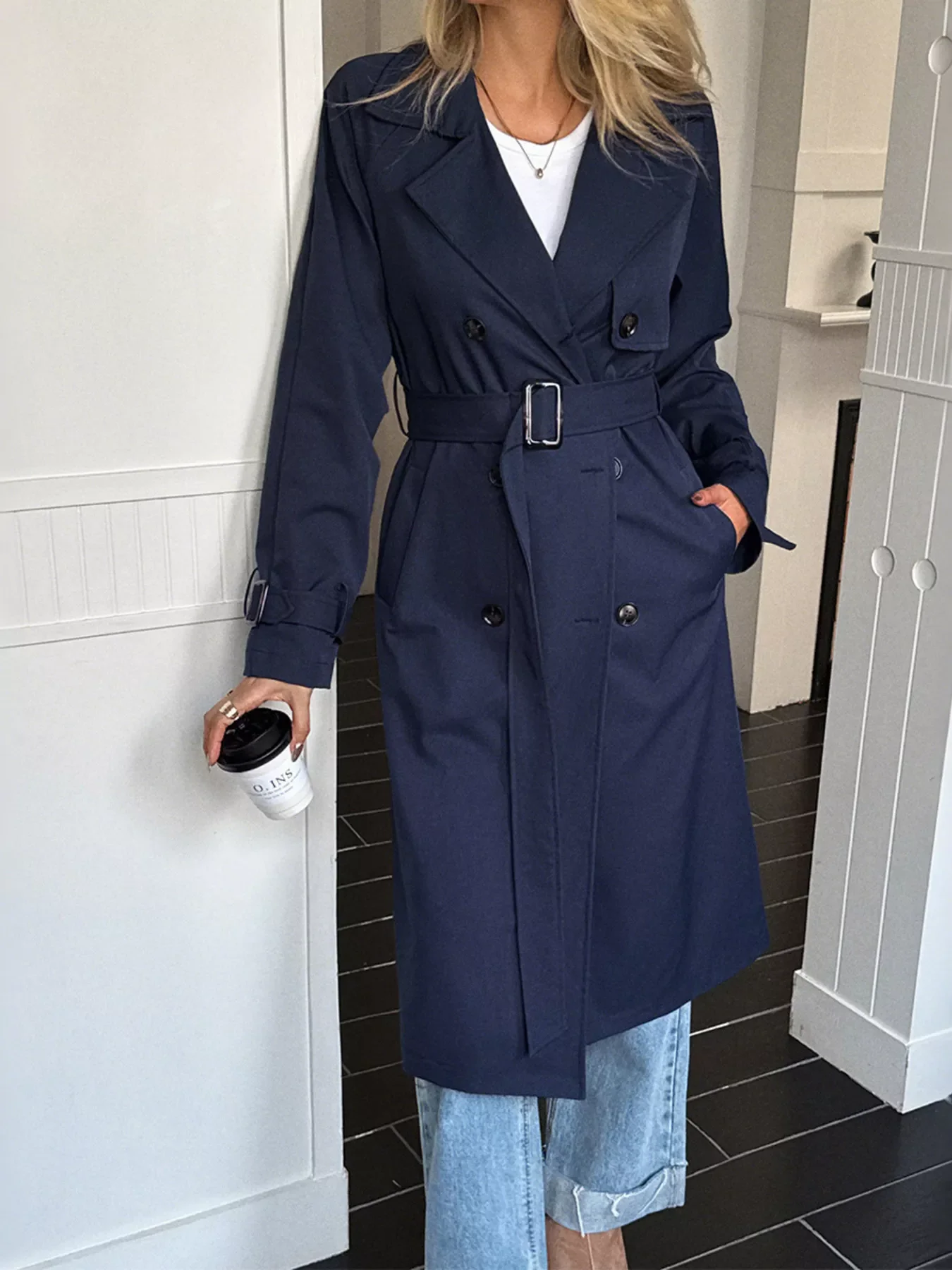 Double-Breasted Belted Trench Coat - Image 10