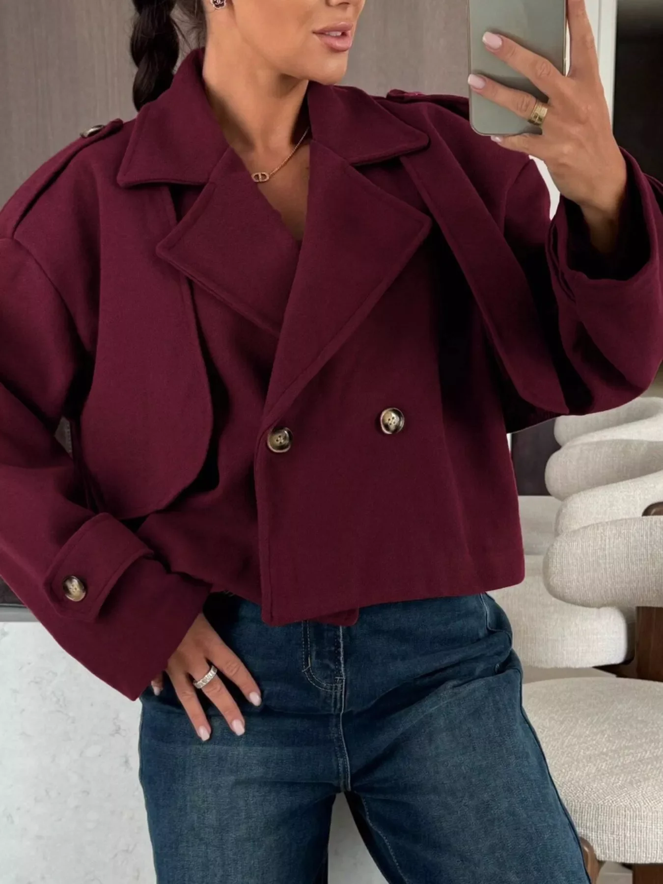 Double-Breasted Cropped Outerwear - Image 9