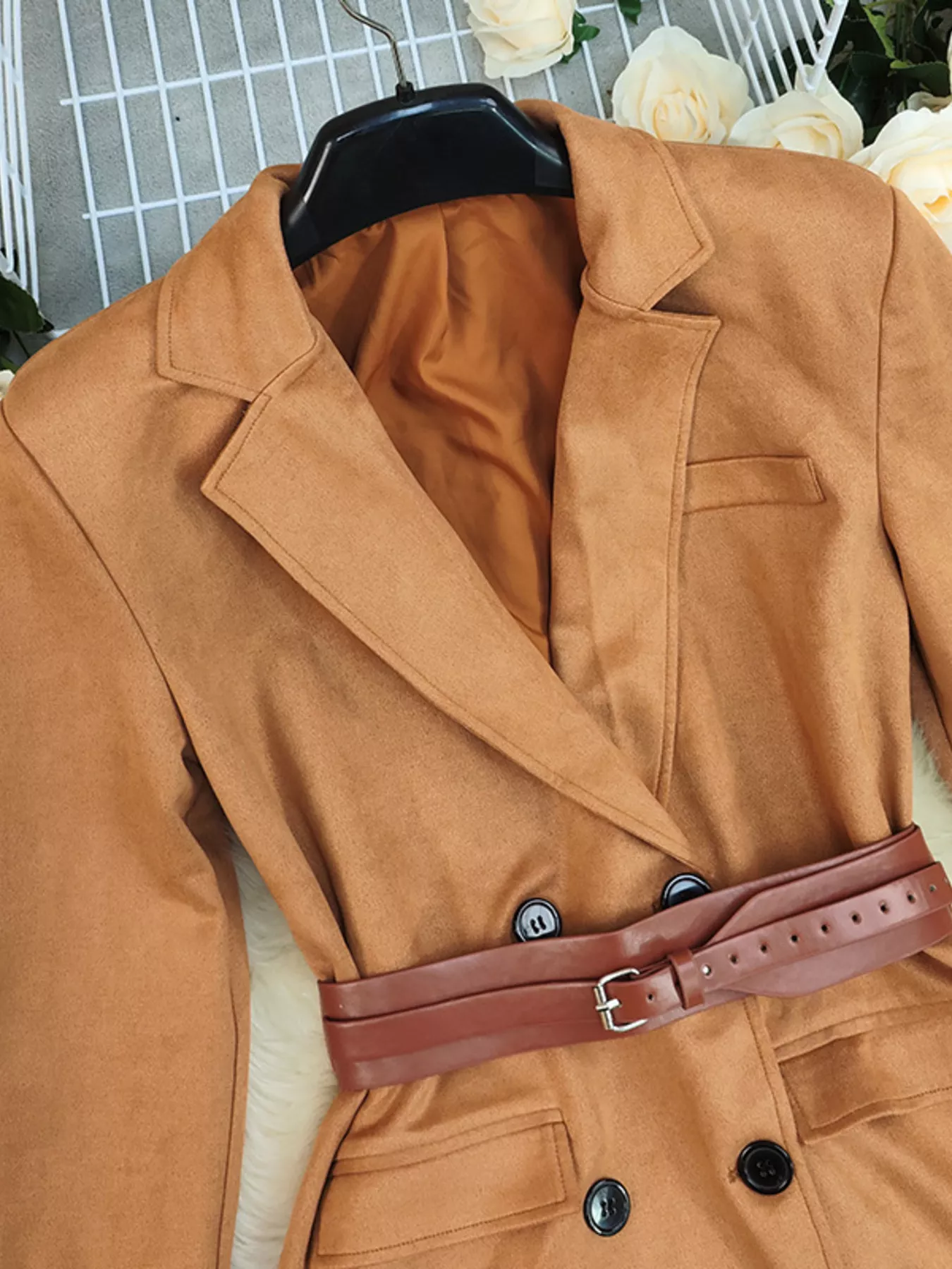 Double-Breasted Lapel Collar Blazer - Image 4