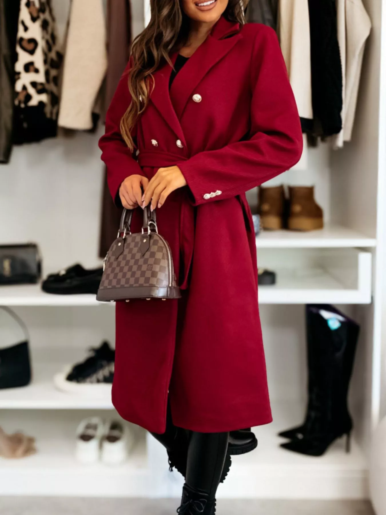 Double-Breasted Tie Waist Overcoat - Image 18