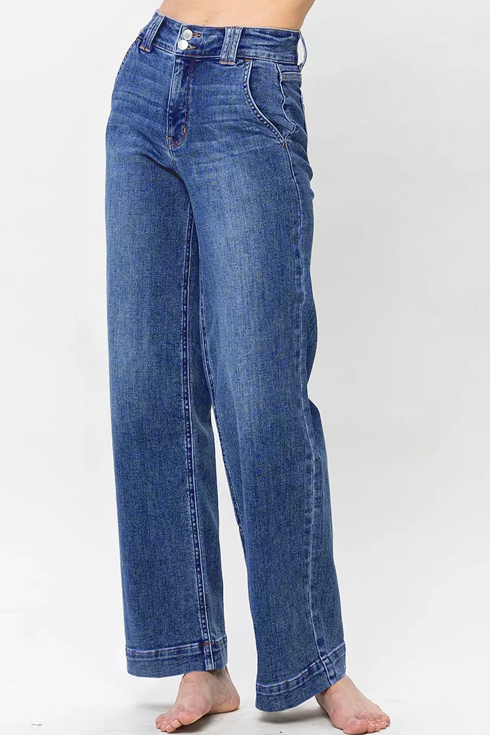 Double Button Zip Fly Straight Leg Jeans - Image 5