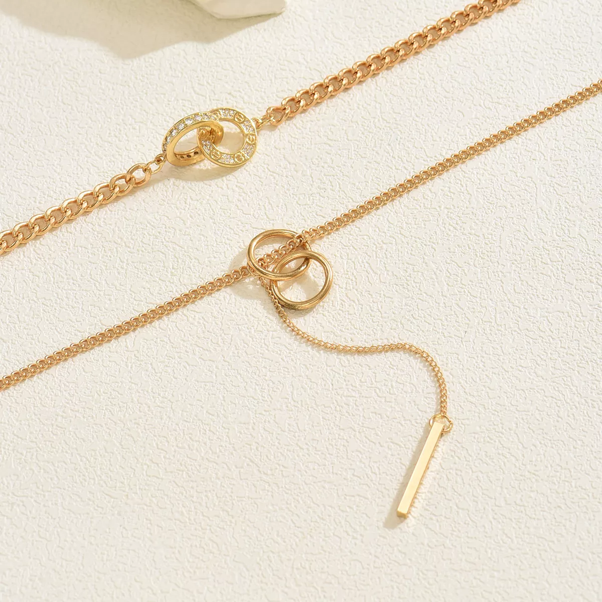 Double Layered Chain Y-Shaped Pendant Necklace - Image 3