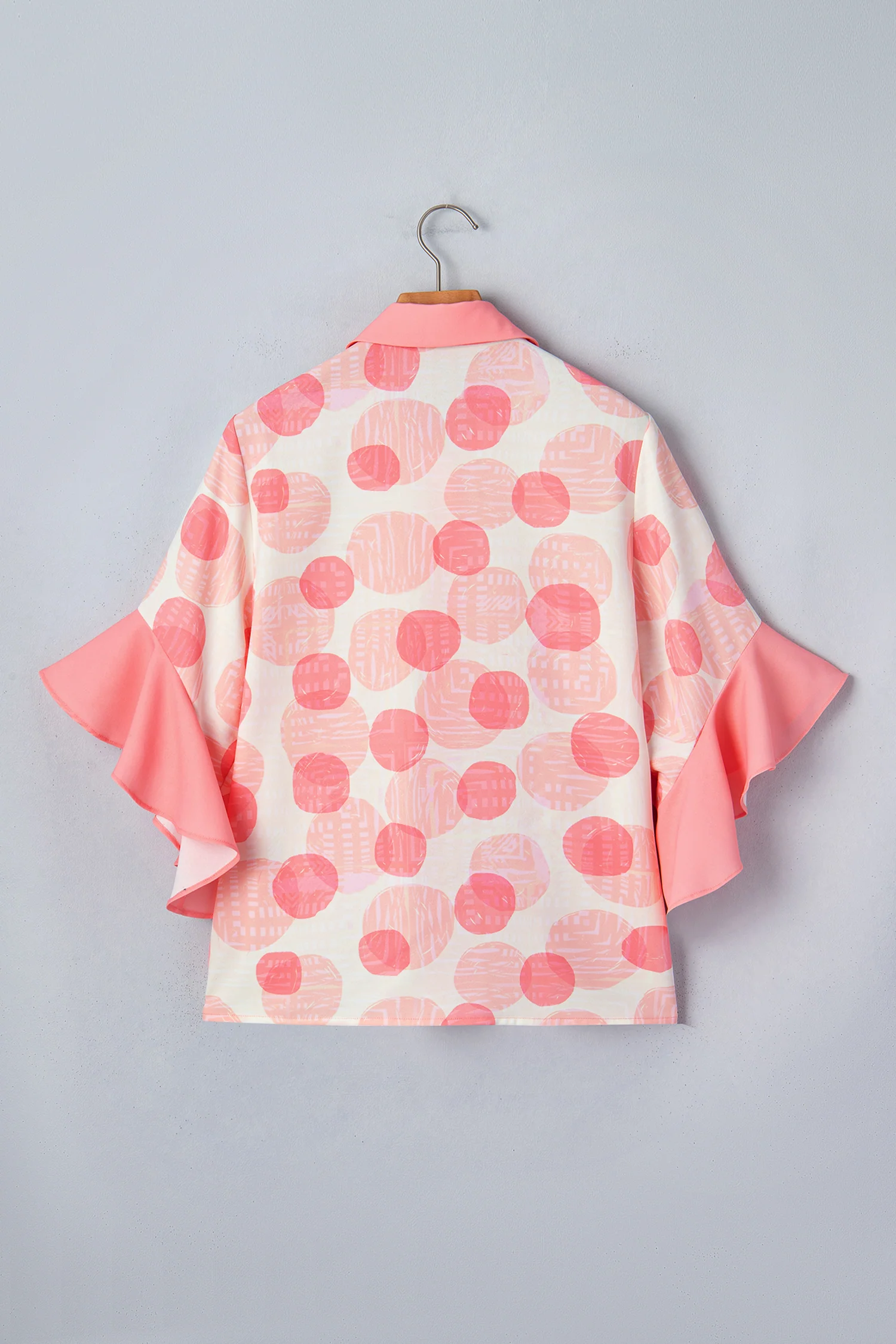 Double Polka Dot Printed Ruffle Trim Short Sleeve Babydoll Shirt - Image 4