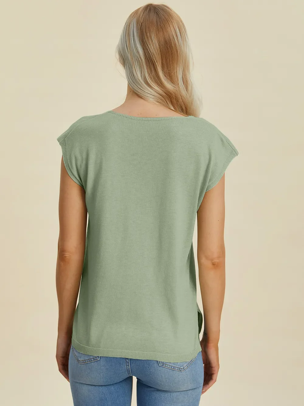 Double Take Full Size Notched Cap Sleeve Knit Top - Image 12