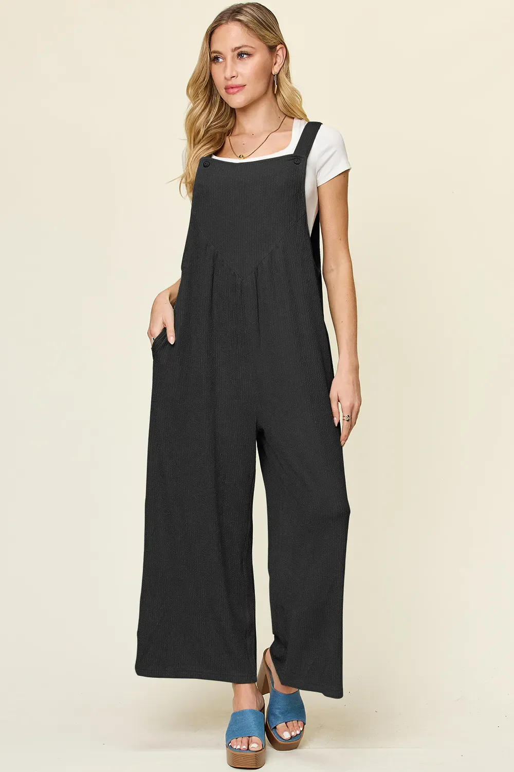 Double Take Full Size Texture Sleeveless Wide Leg Overall - Image 3