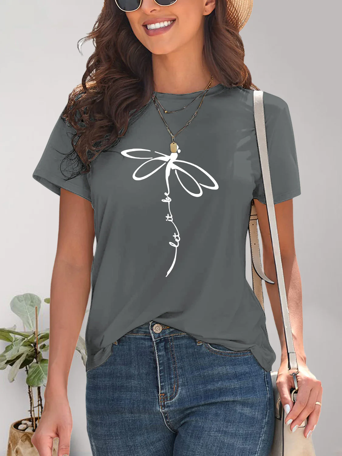 Dragonfly Graphic Round Neck Short Sleeve T-Shirt - Image 18