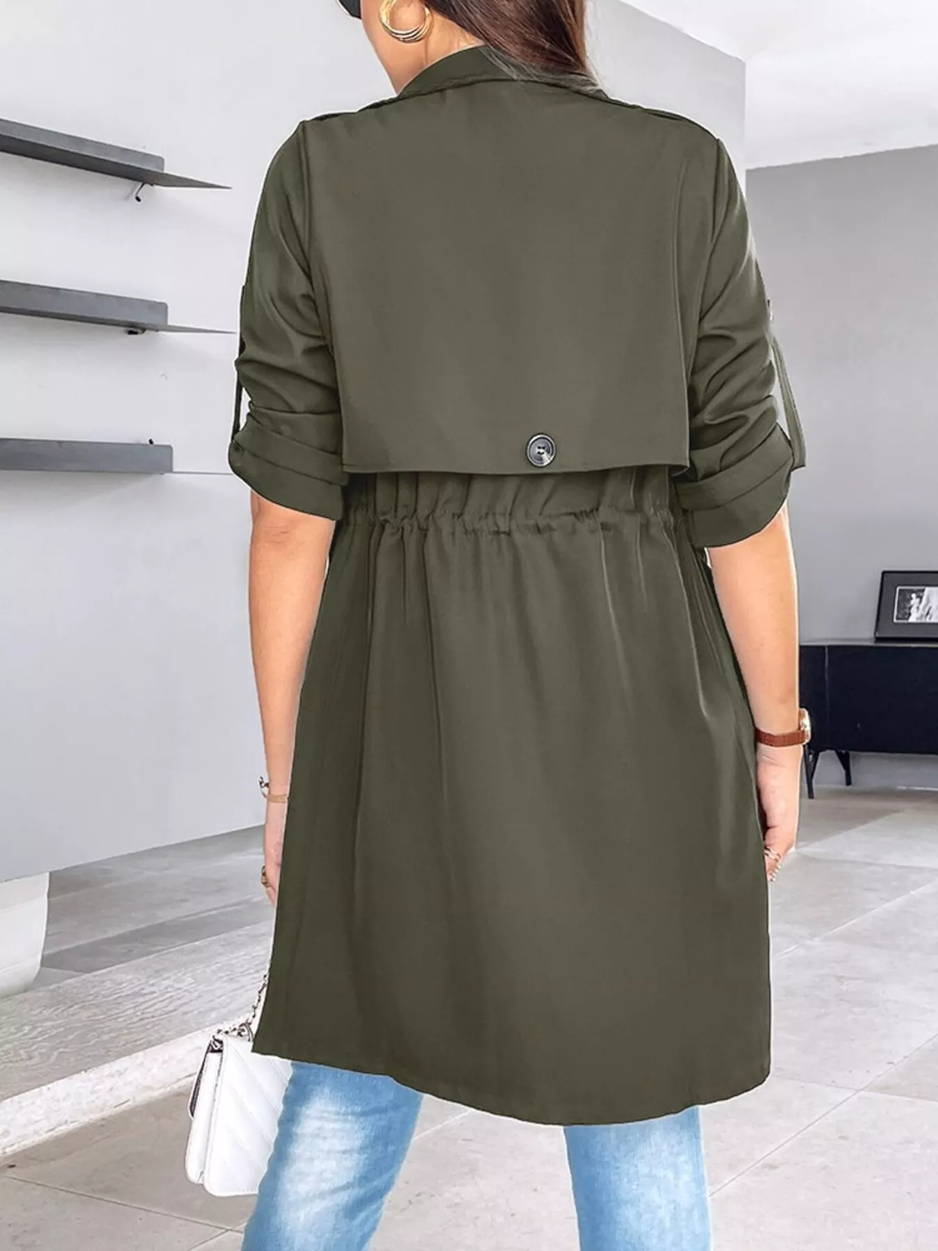 Drape Collar Lightweight Trench Coat - Image 16