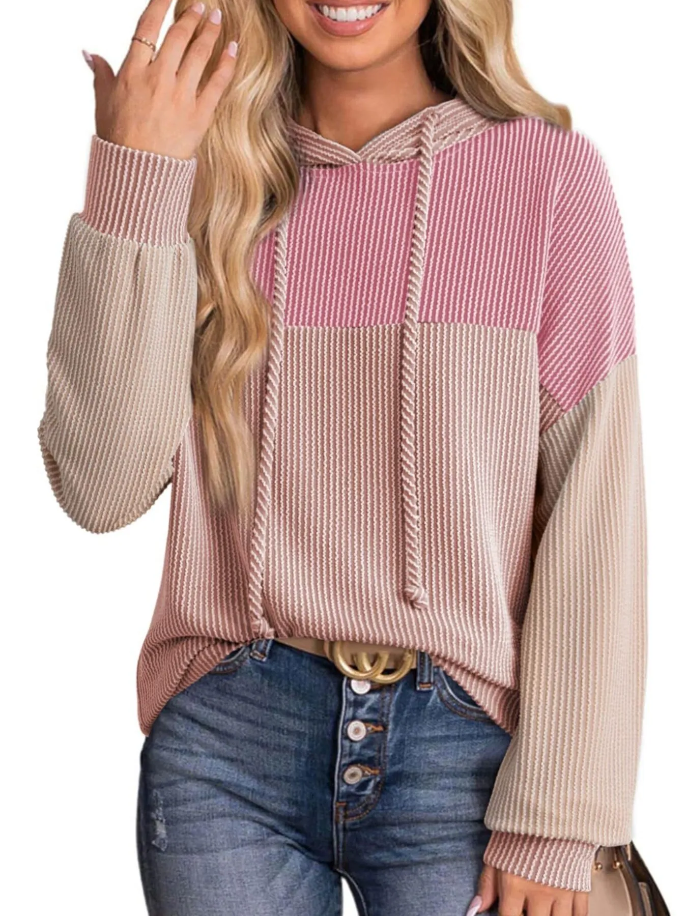 Drawstring Color Block Long Sleeve Hoodie - Image 10
