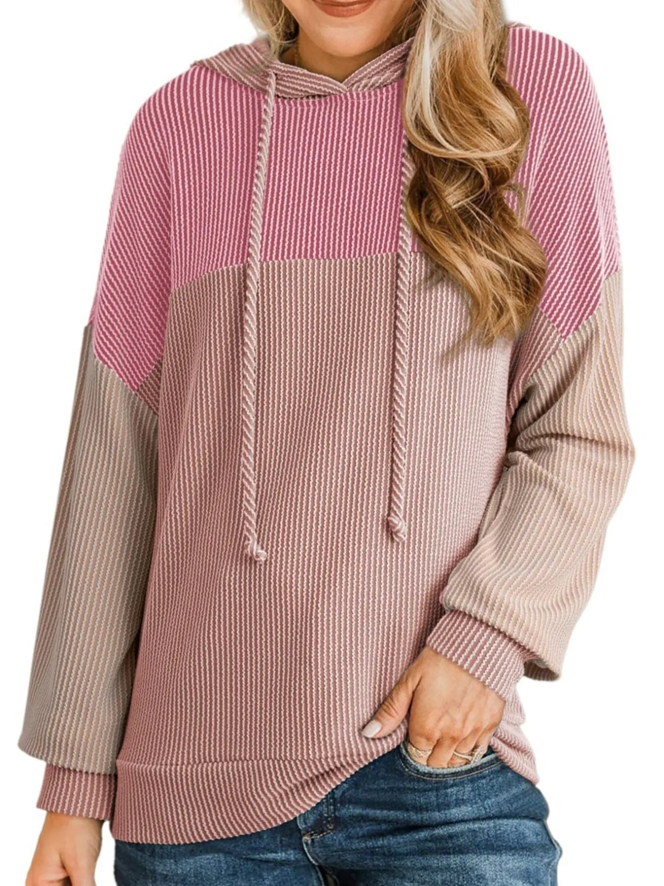 Drawstring Color Block Long Sleeve Hoodie - Image 8