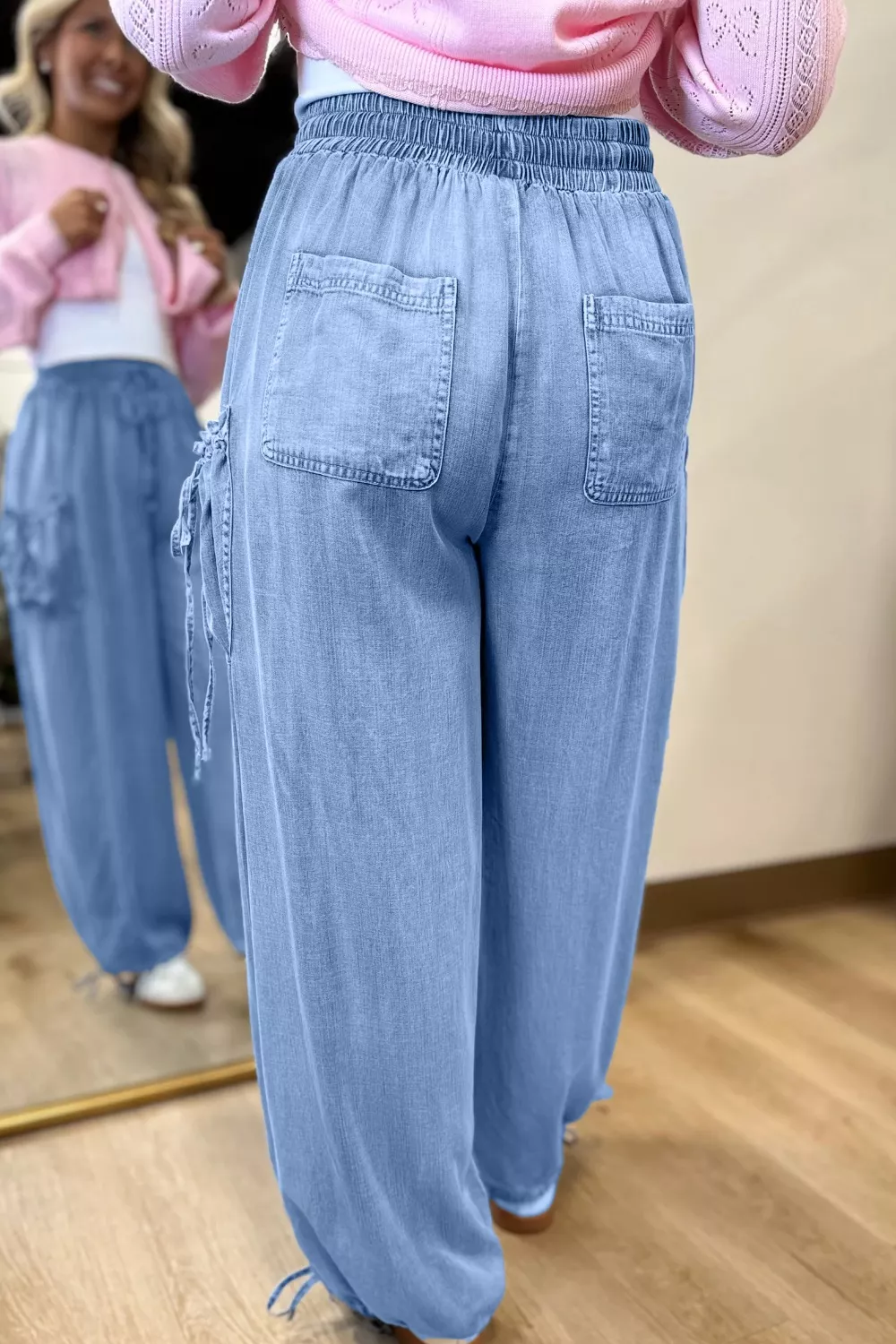 Drawstring Elastic Waist Pocketed Loose Jeans - Image 2