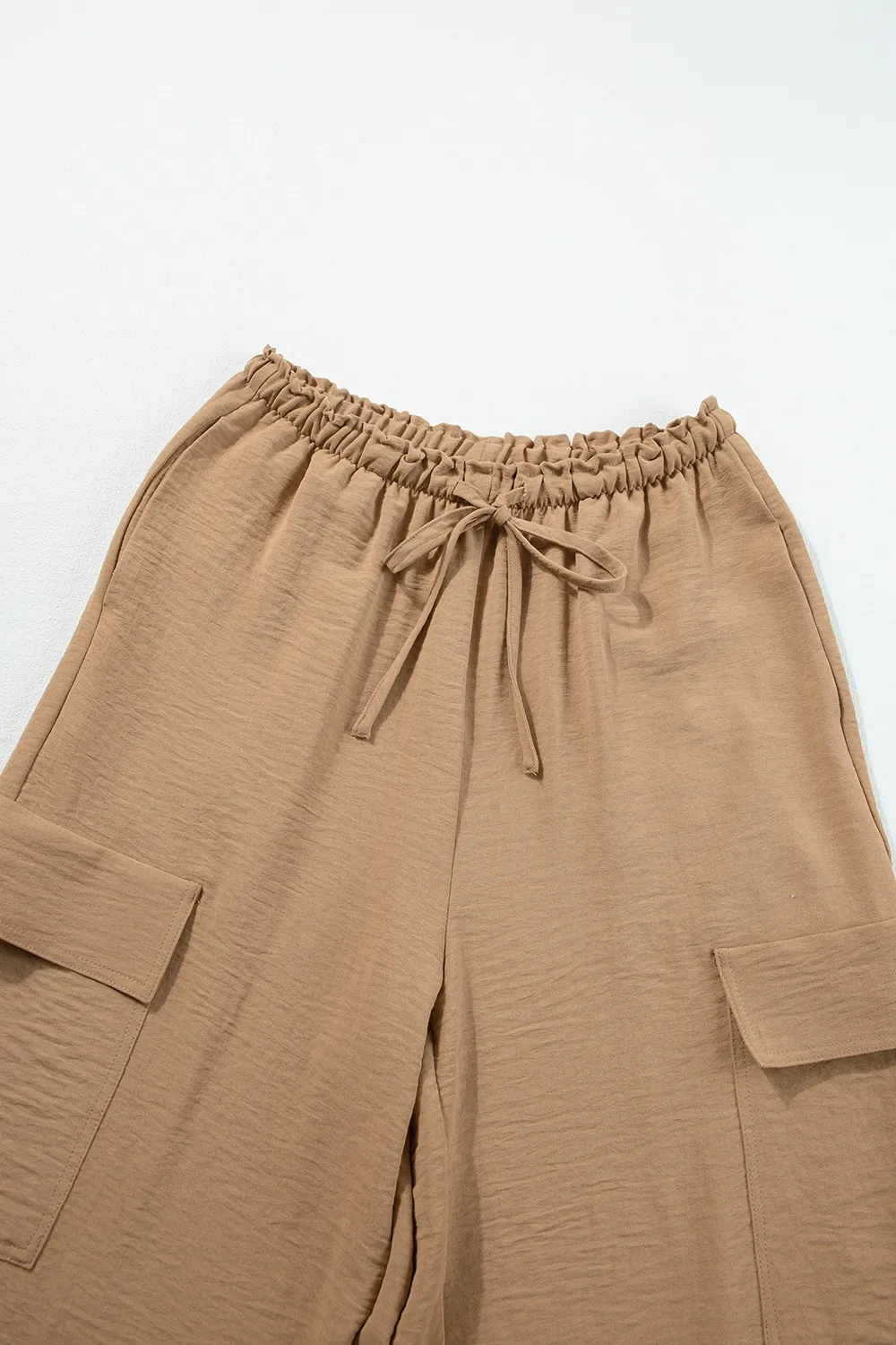 Drawstring Frilled Waist Wide Leg Utility Trousers - Image 7
