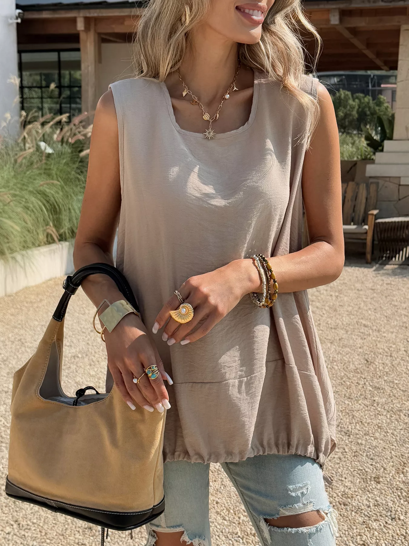 Drawstring Hem Sleeveless Tank - Image 3