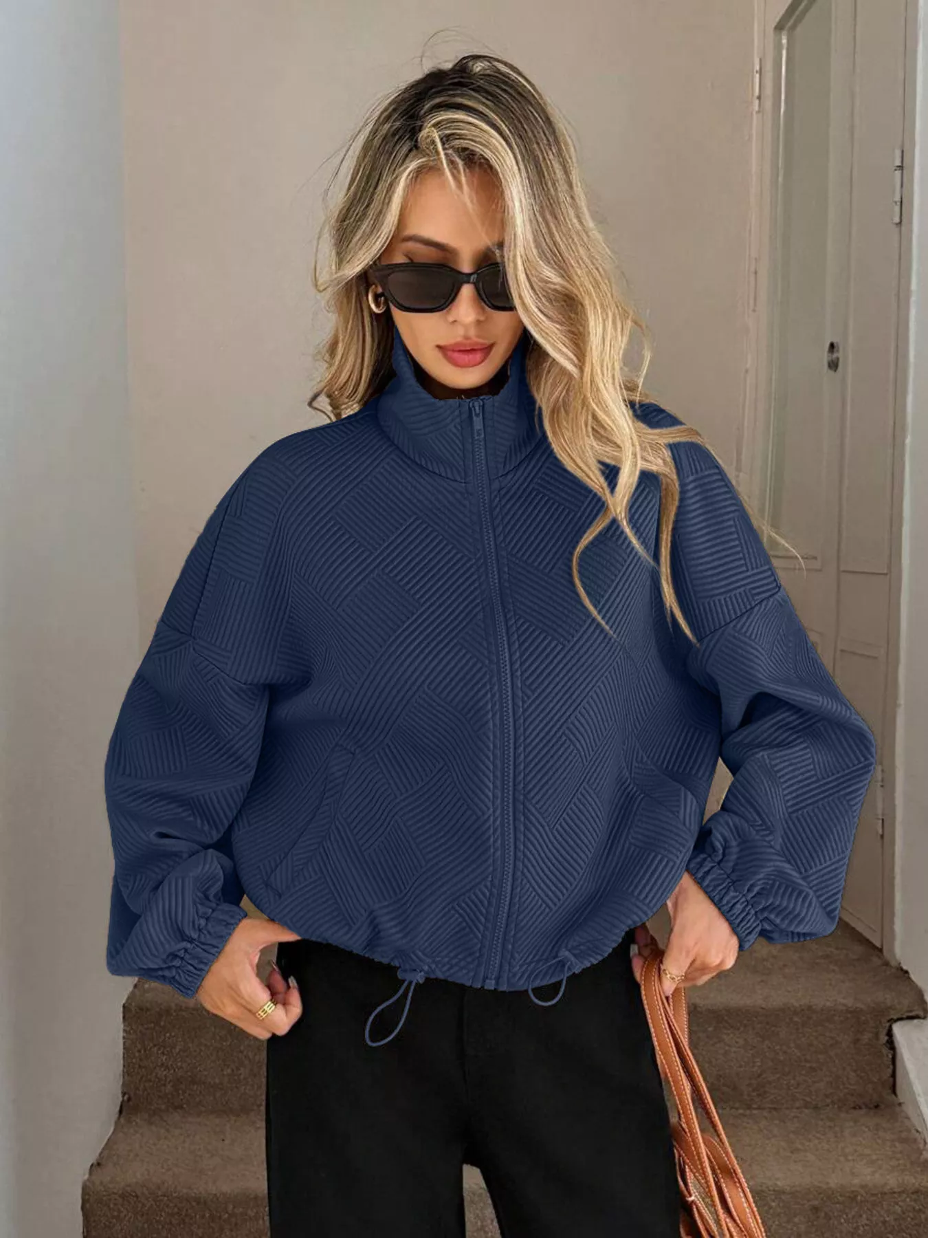 Drawstring Hem Textured Long Sleeve Jacket - Image 10
