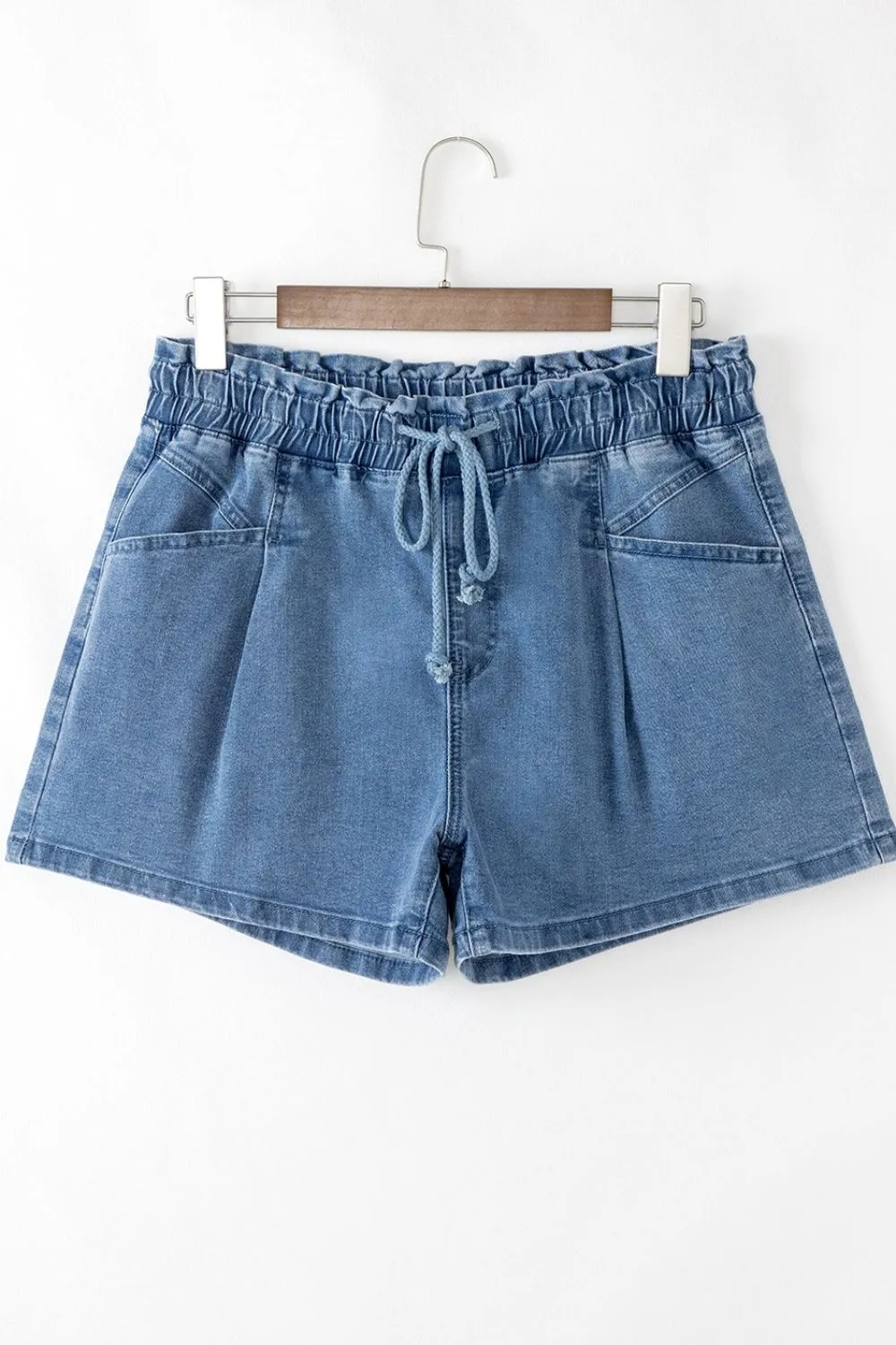 Drawstring High Waist Denim Shorts with Pockets - Image 5