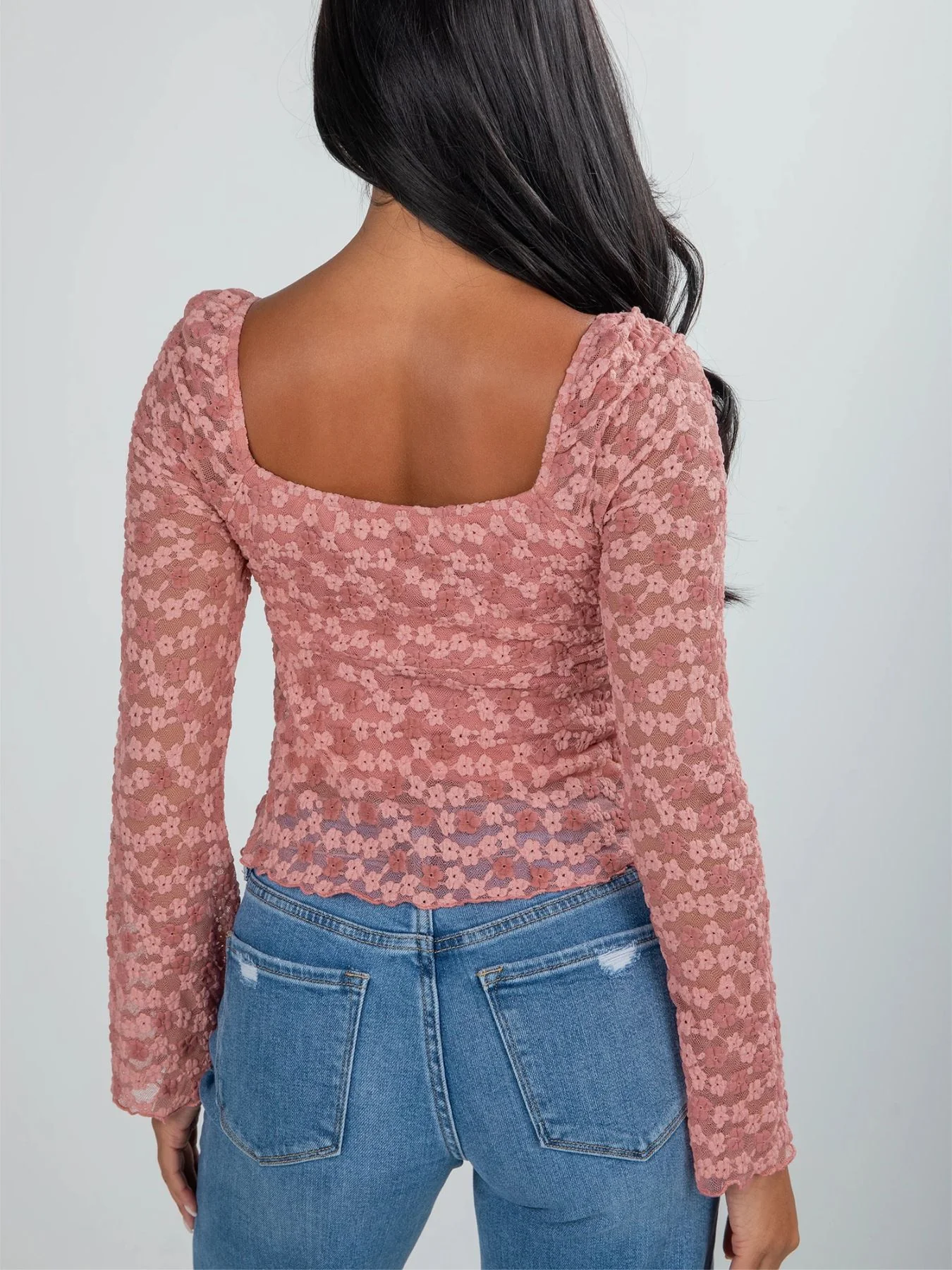 Drawstring Knot Detail Floral Lace Blouse - Image 7