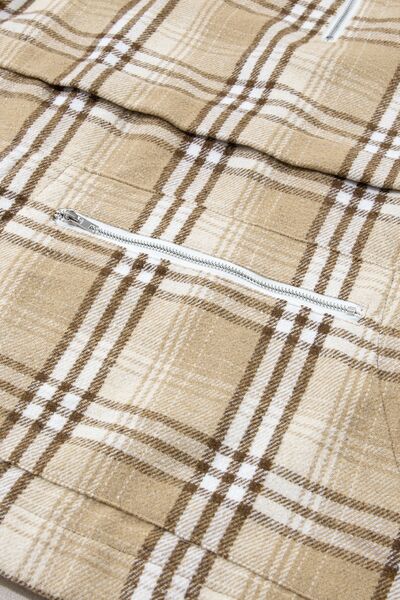 Drawstring Plaid Half Zip Raglan Sleeve Hoodie - Image 6
