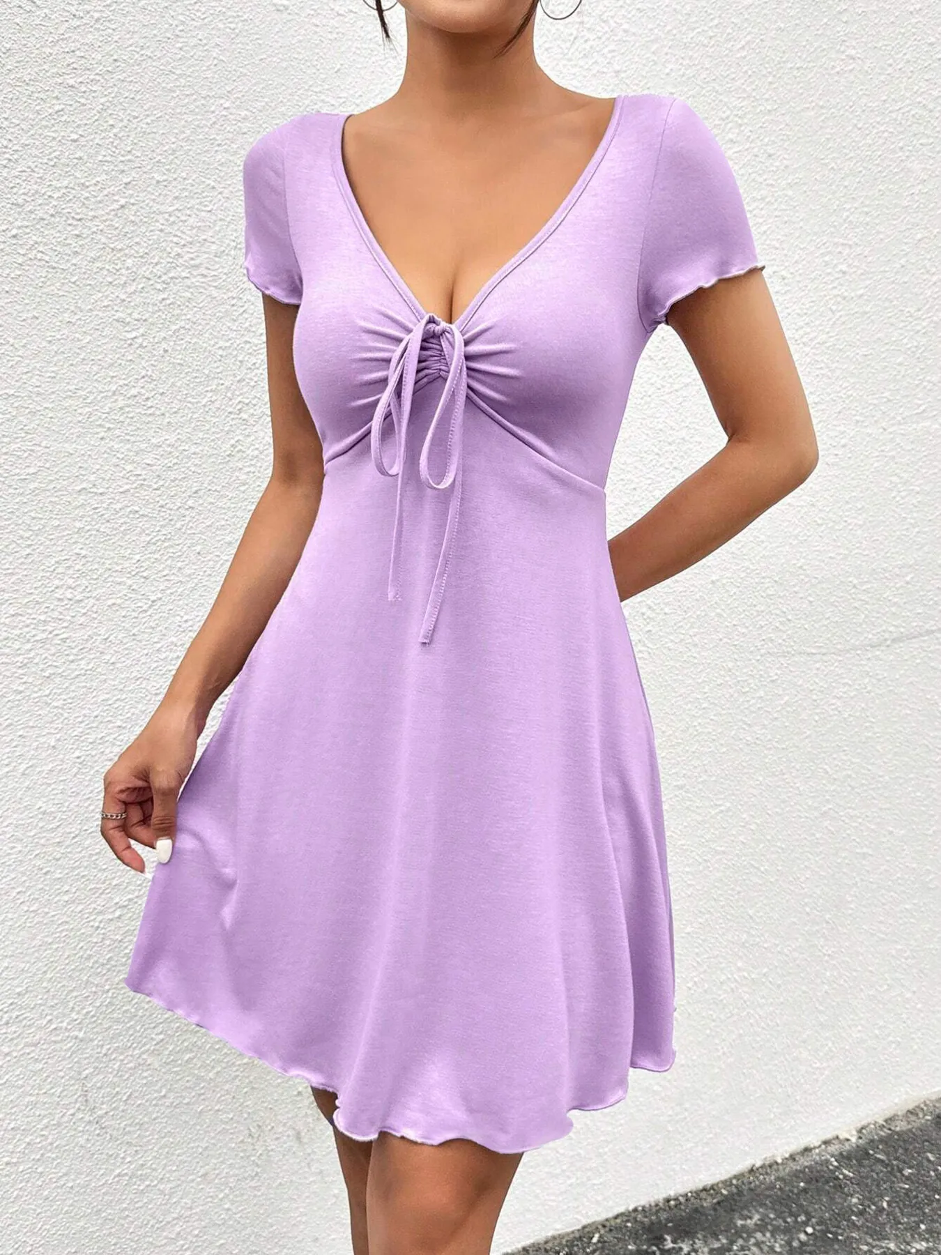Drawstring Short Sleeve Mini Dress - Image 4