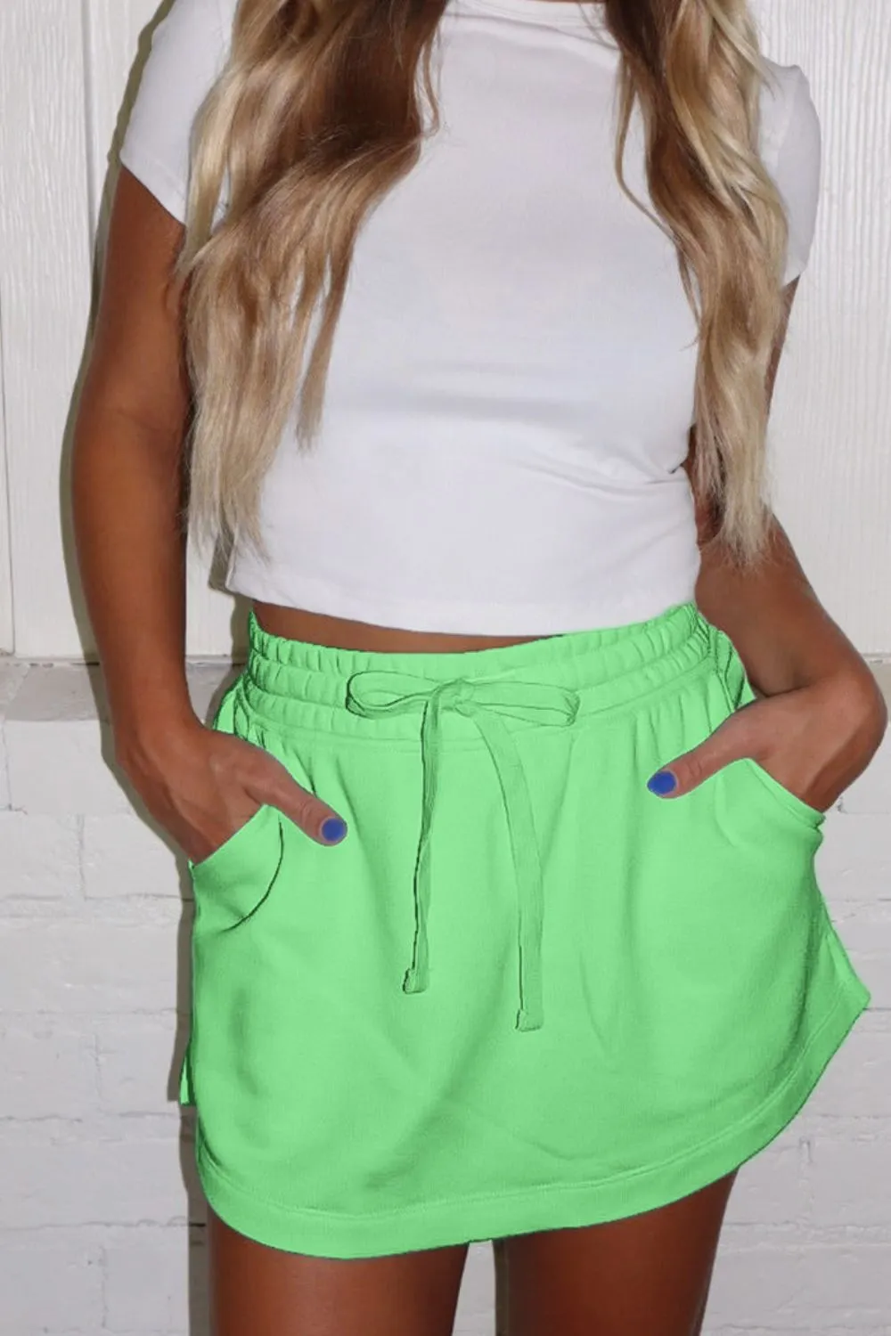 Drawstring Solid Mini Skort - Image 4