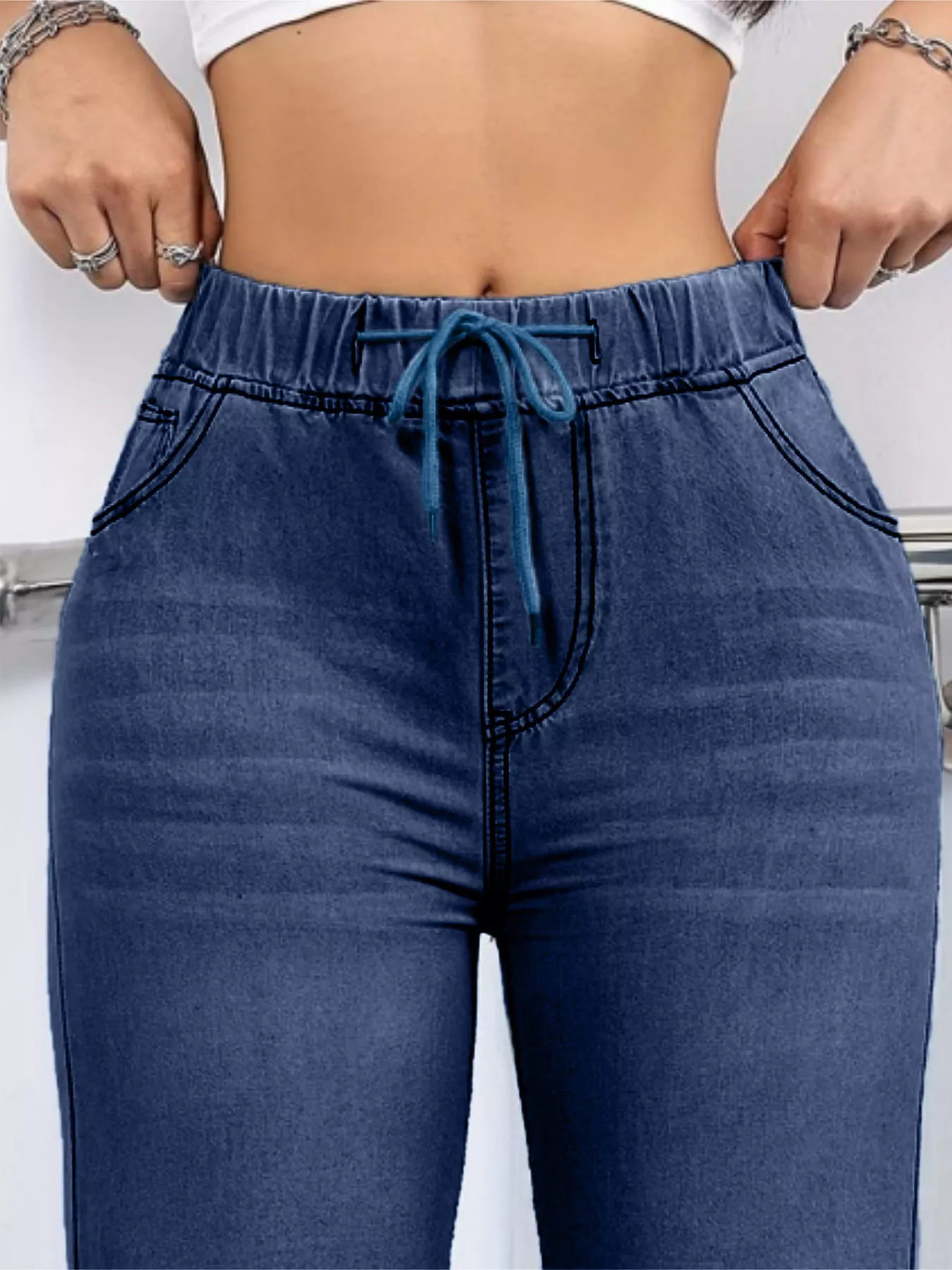 Drawstring Straight Leg Jeans - Image 3