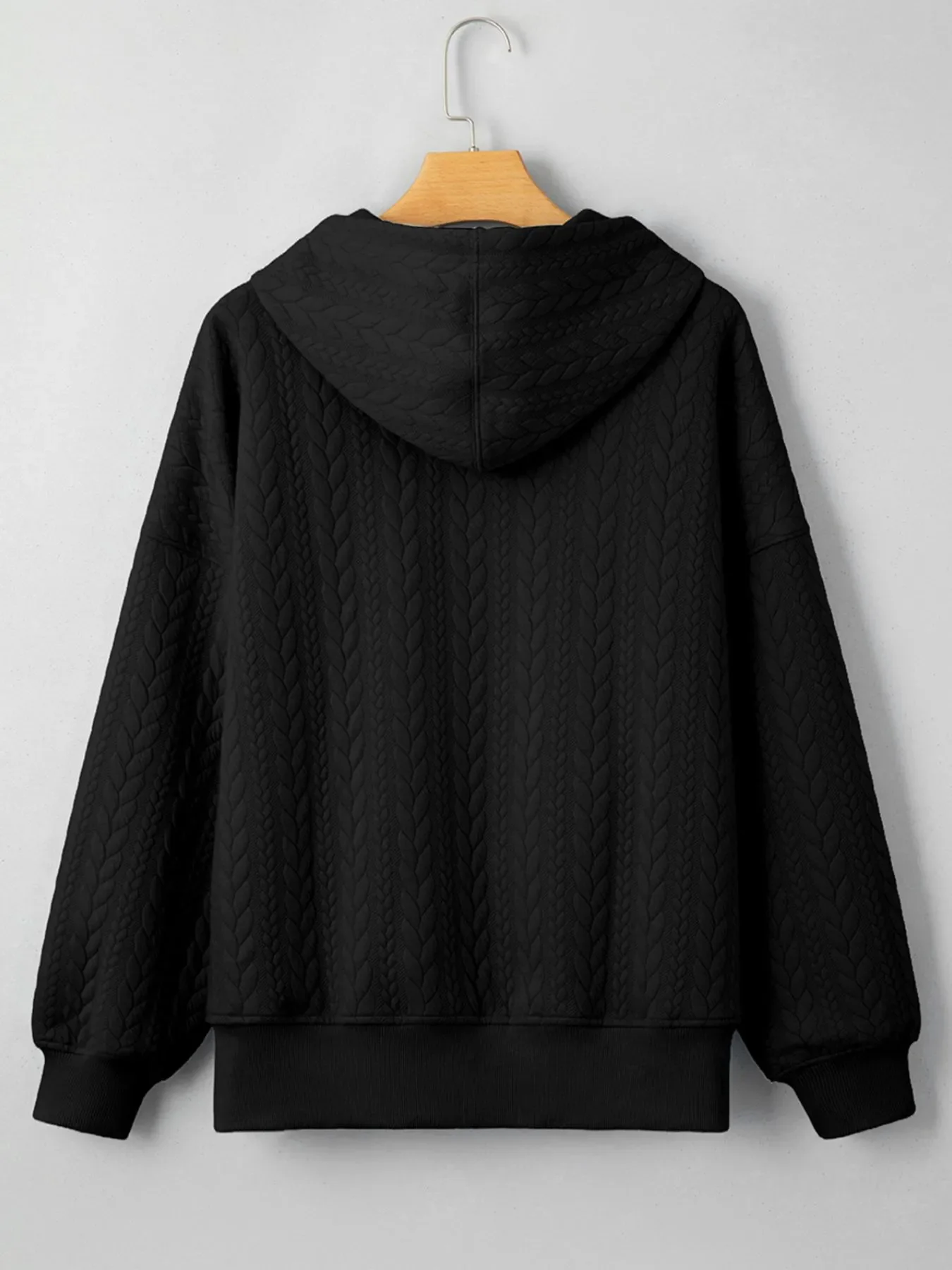 Drawstring Textured Baggy Solid Hoodie - Image 24