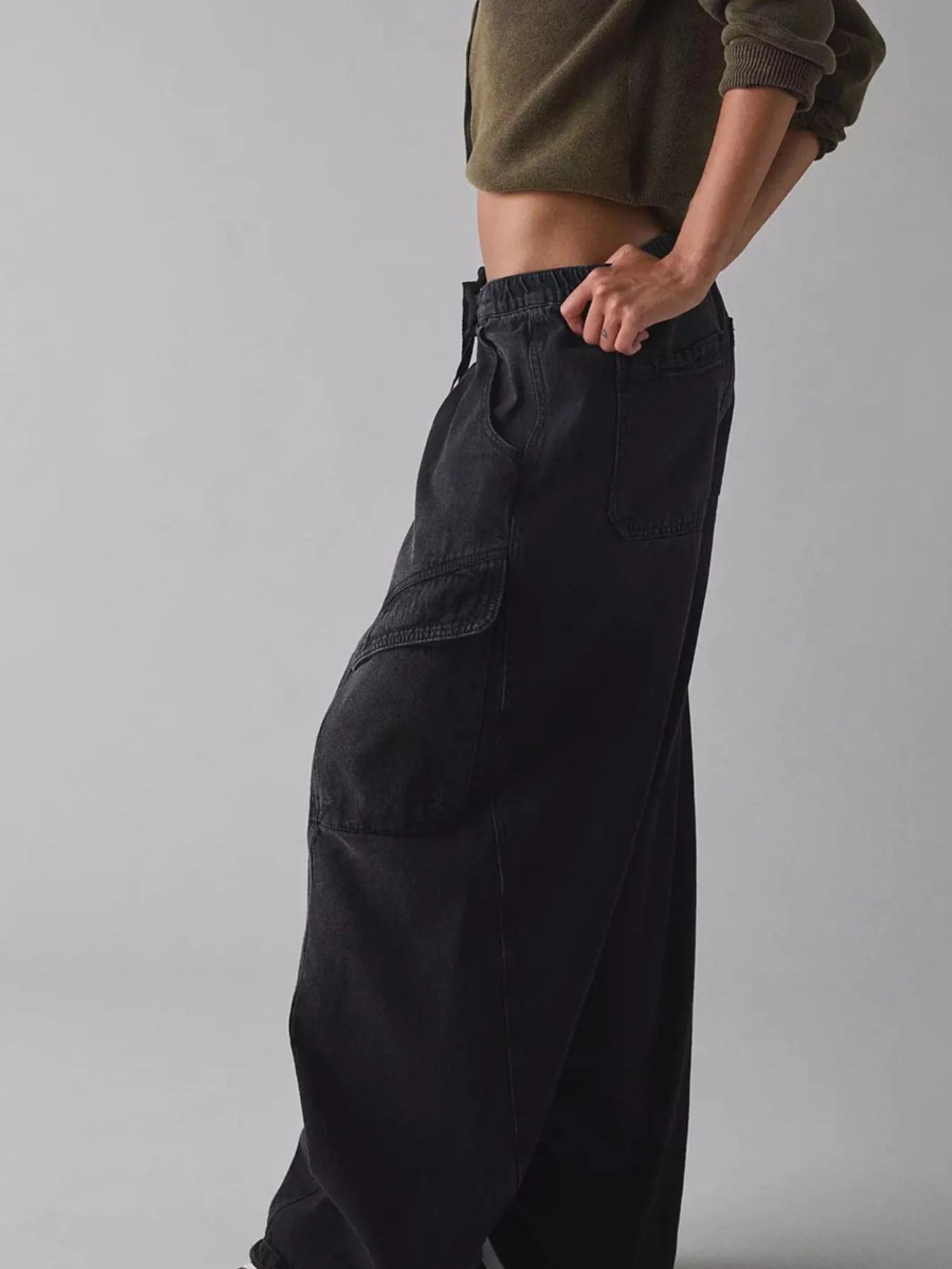 Drawstring Waist Cargo Jeans - Image 8