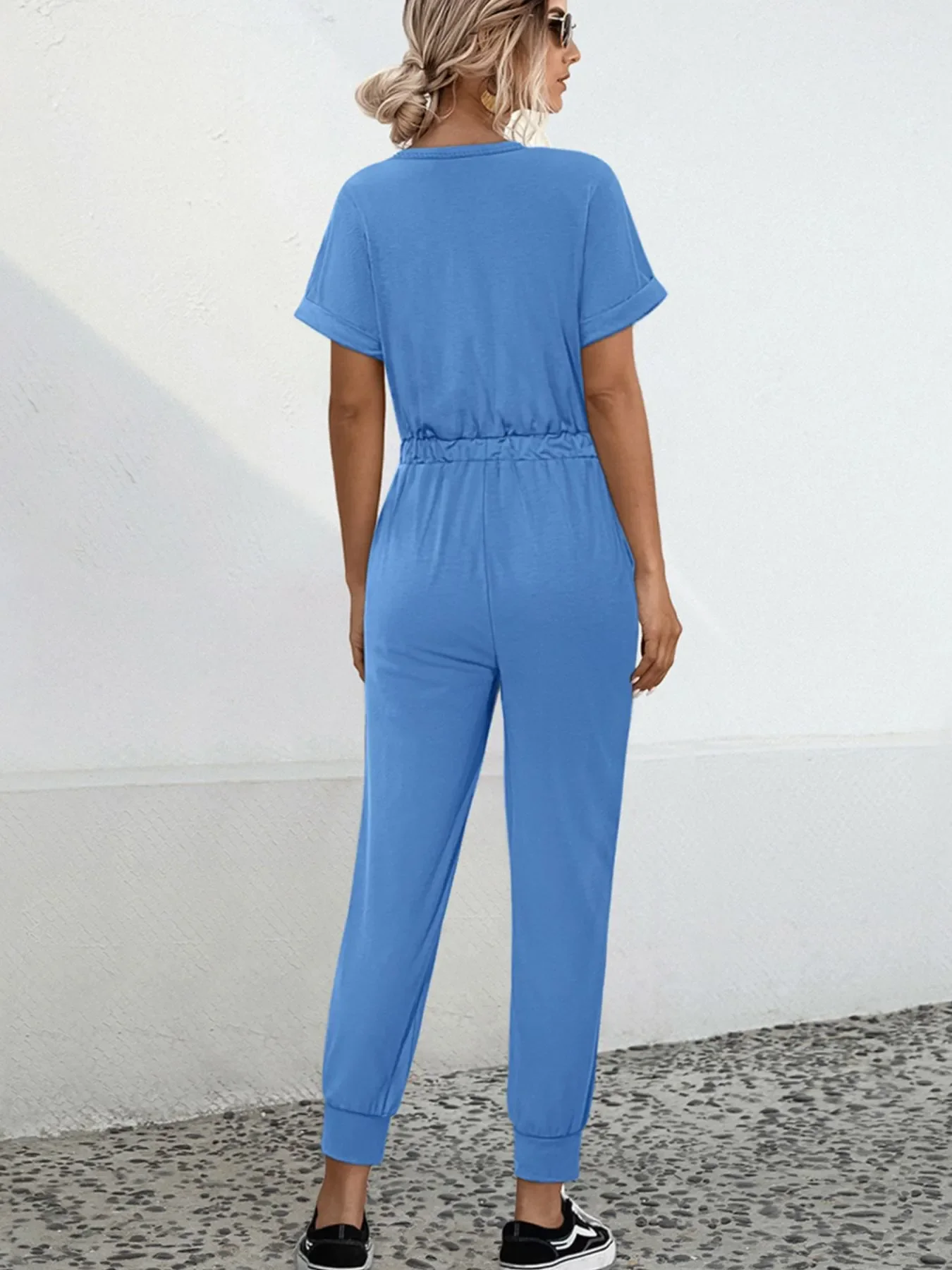 Drawstring Waist Short Sleeve Jumpsuit - Image 2