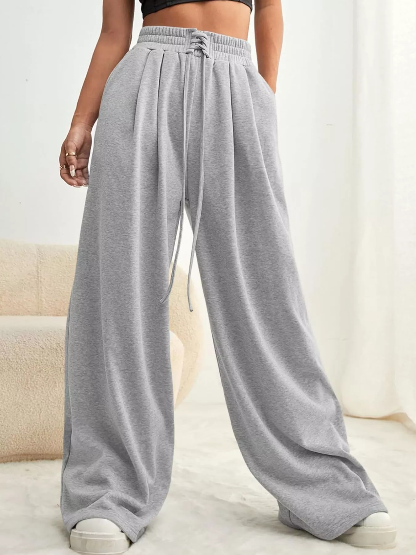 Drawstring Waist Wide Leg Pants - Image 2