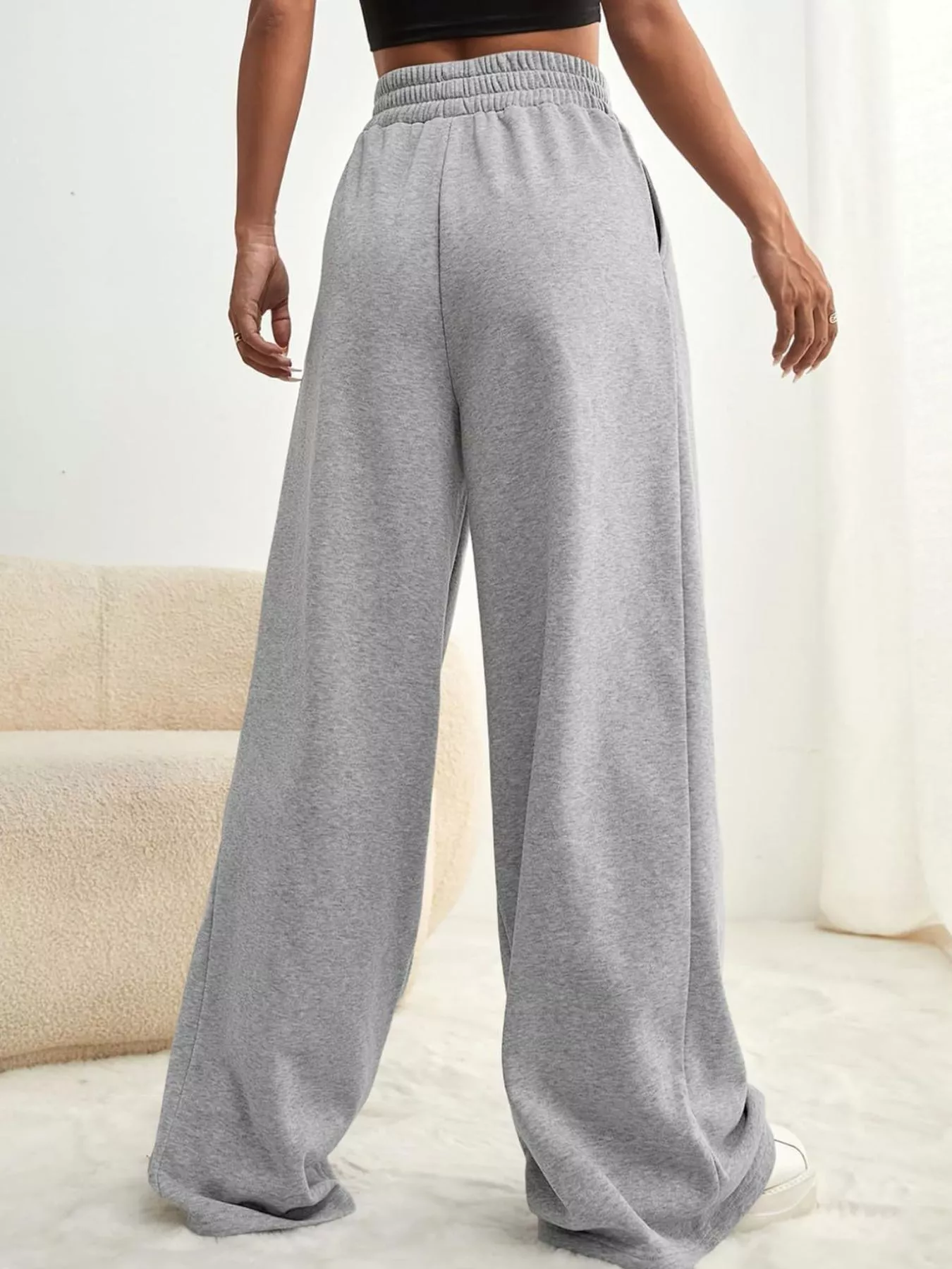Drawstring Waist Wide Leg Pants - Image 3