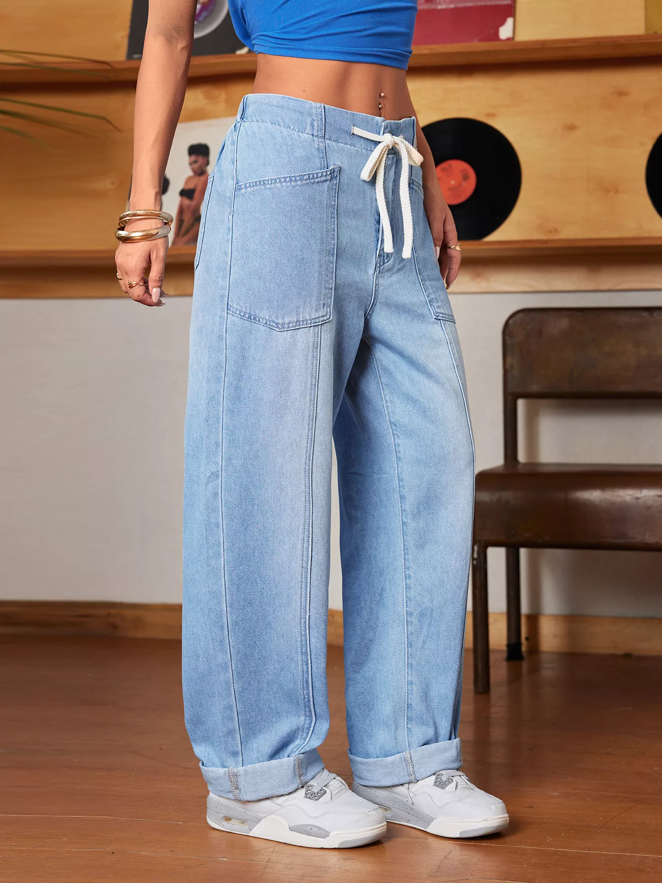 Drawstring Wide Leg Jeans - Image 2