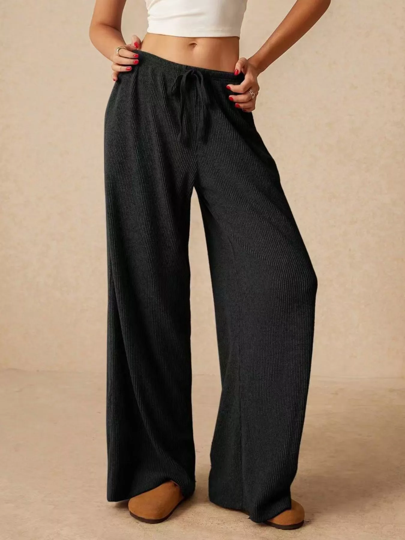 Drawstring Wide Leg Pants - Image 8