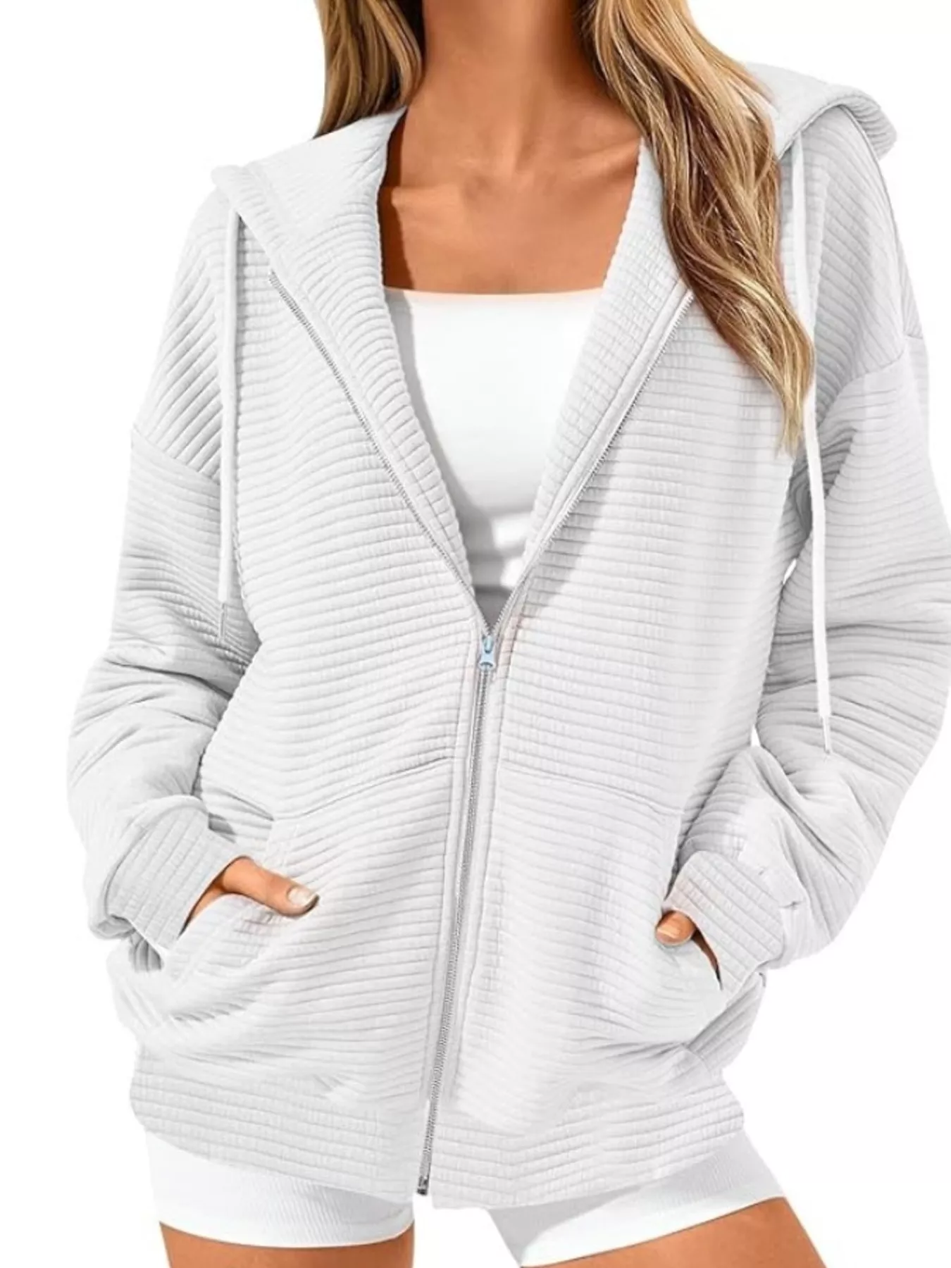 Drawstring Zip Up Dropped Shoulder Hoodie - Image 13