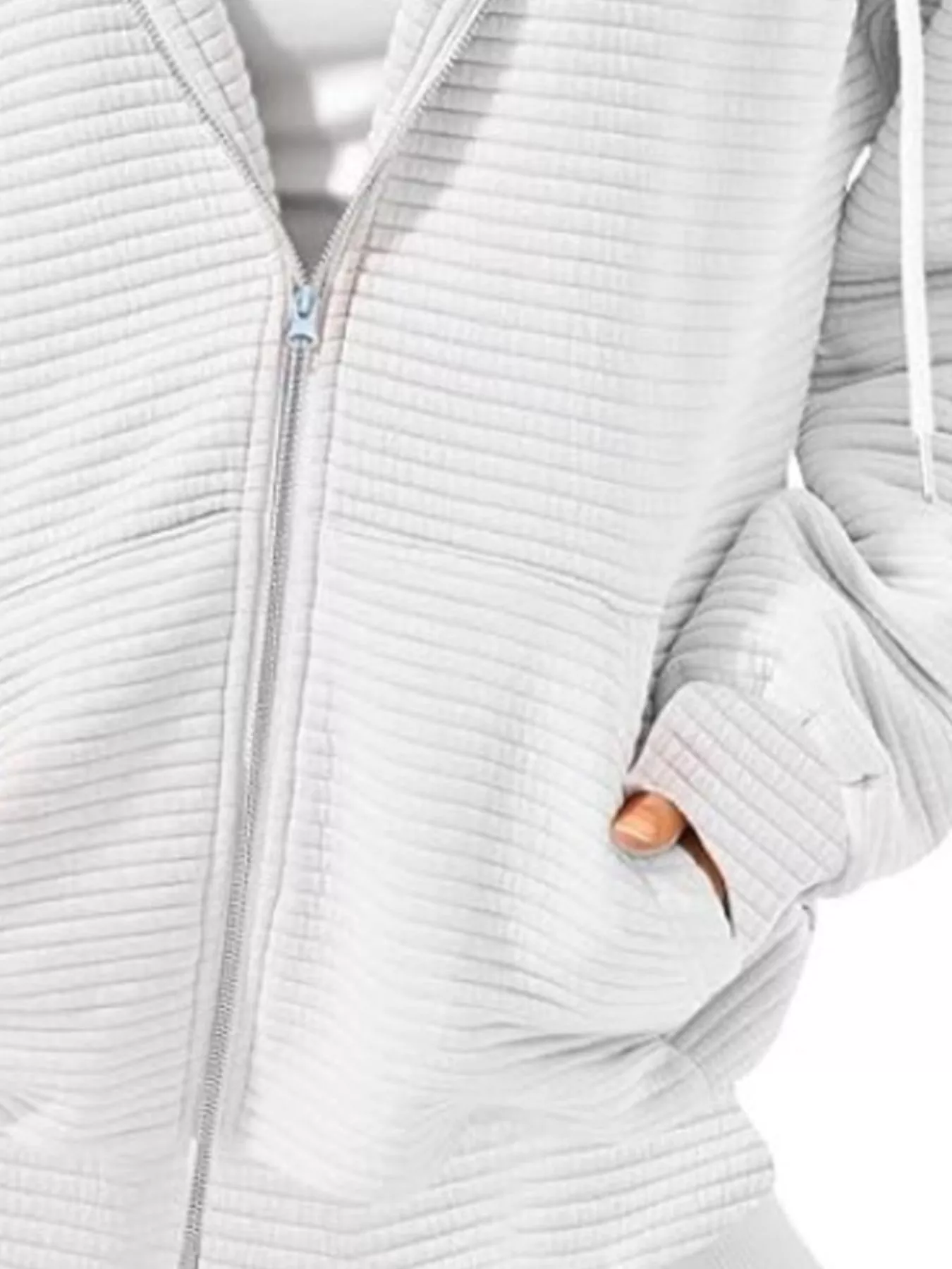 Drawstring Zip Up Dropped Shoulder Hoodie - Image 15