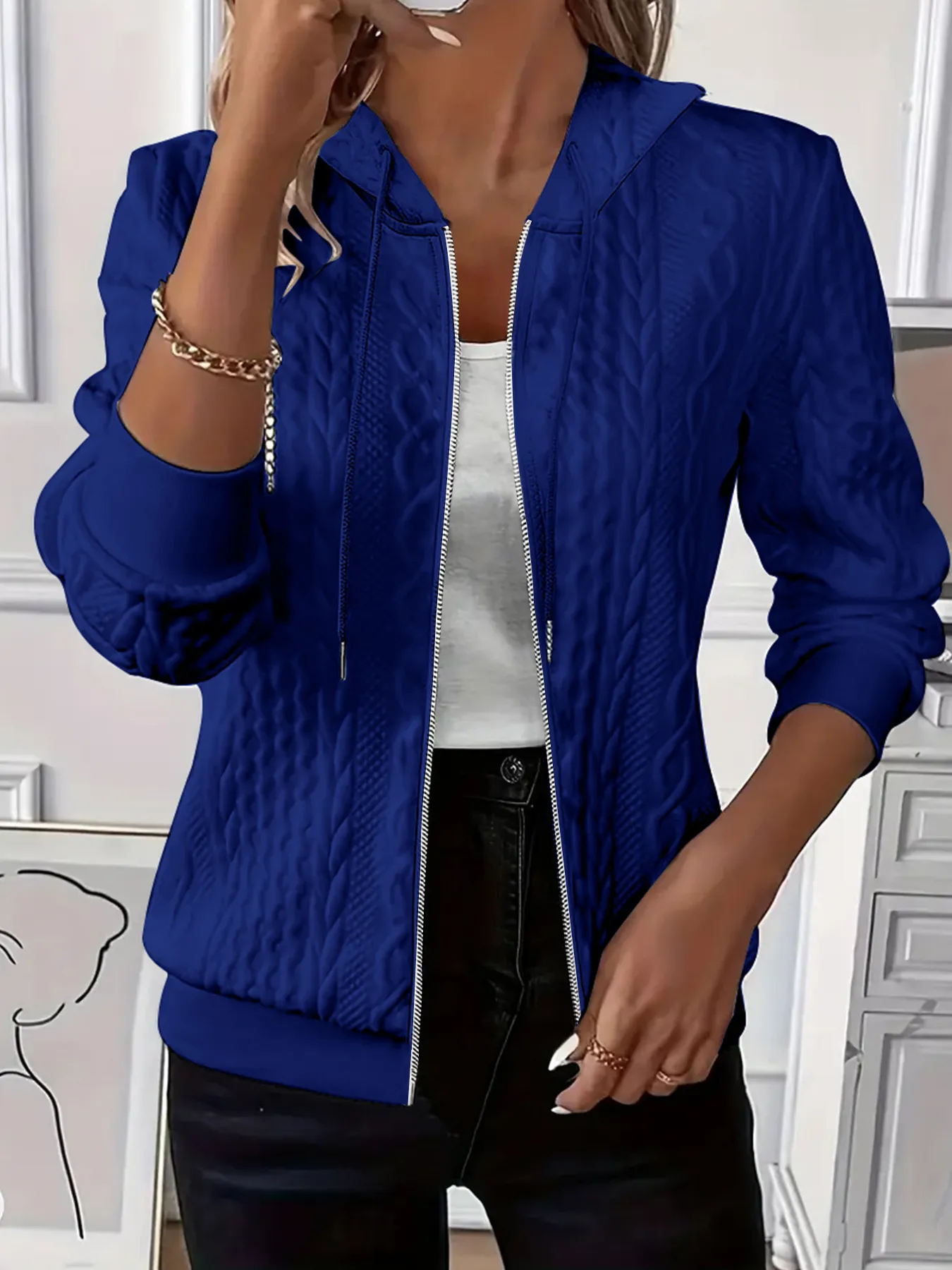 Drawstring Zip Up Hooded Jacket - Image 10