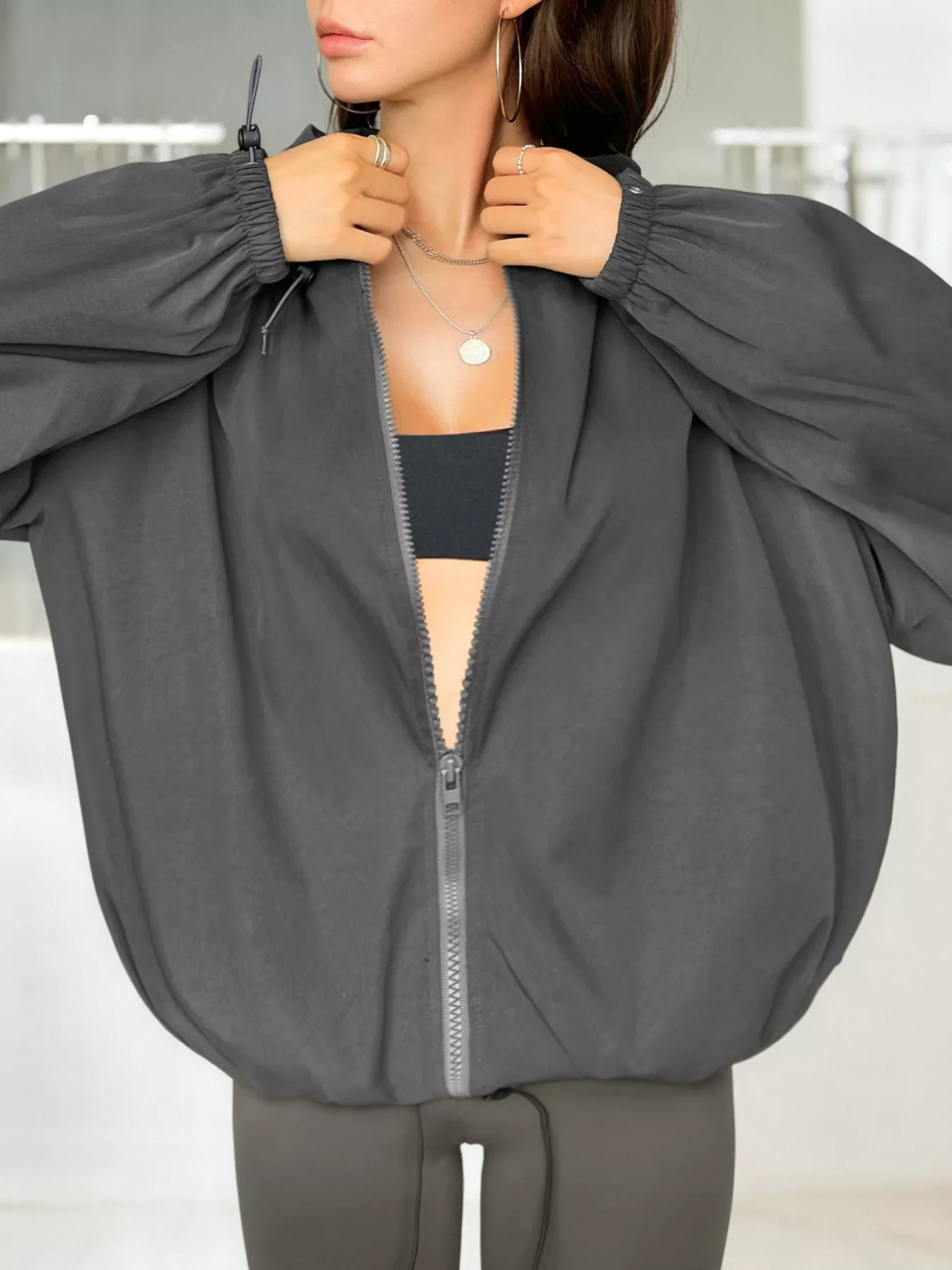 Drawstring Zip Up Hooded Jacket - Image 3