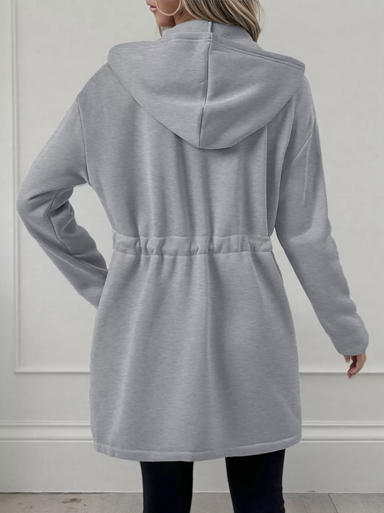 Drawstring Zip Up Hooded Outerwear - Image 13