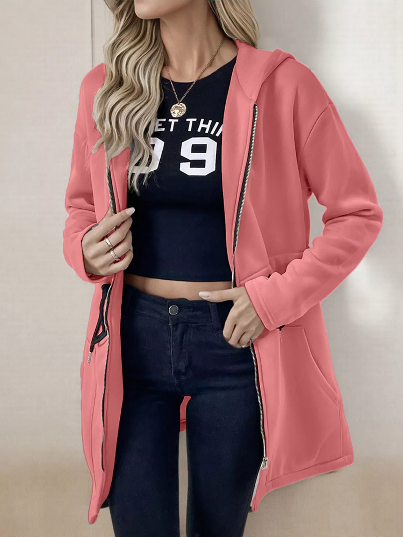 Drawstring Zip Up Hooded Outerwear - Image 14