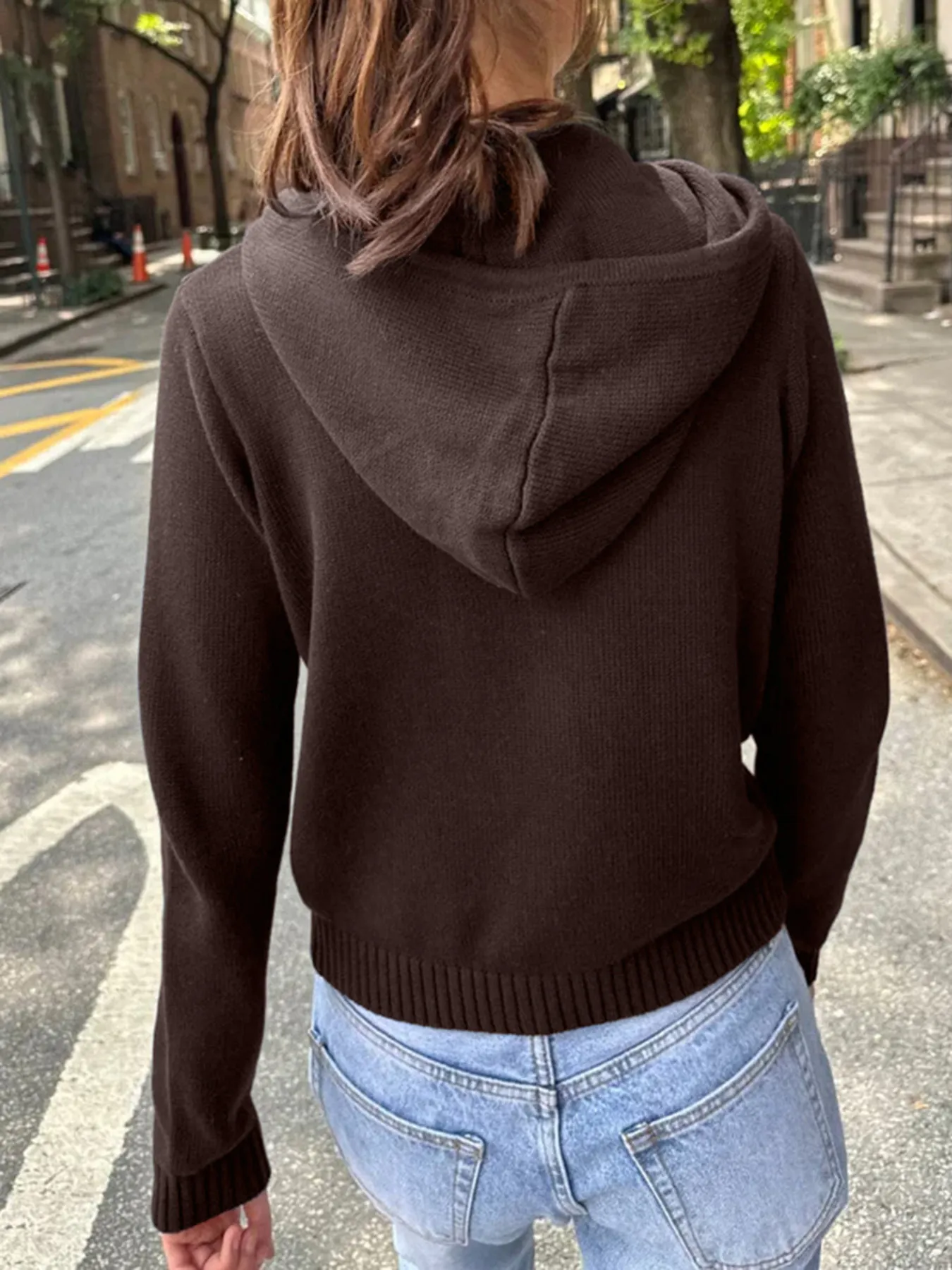 Drawstring Zip Up Long Sleeve Cardigan - Image 8