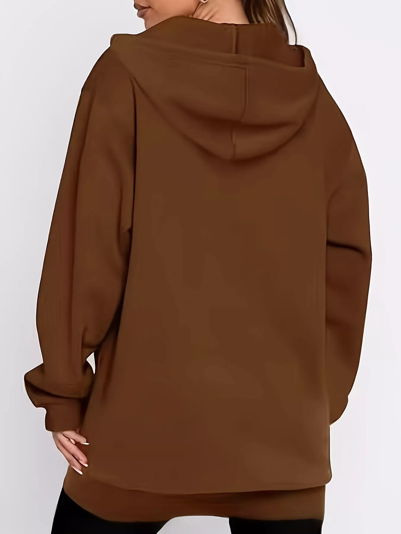 Drawstring Zip Up Long Sleeve Hoodie - Image 2