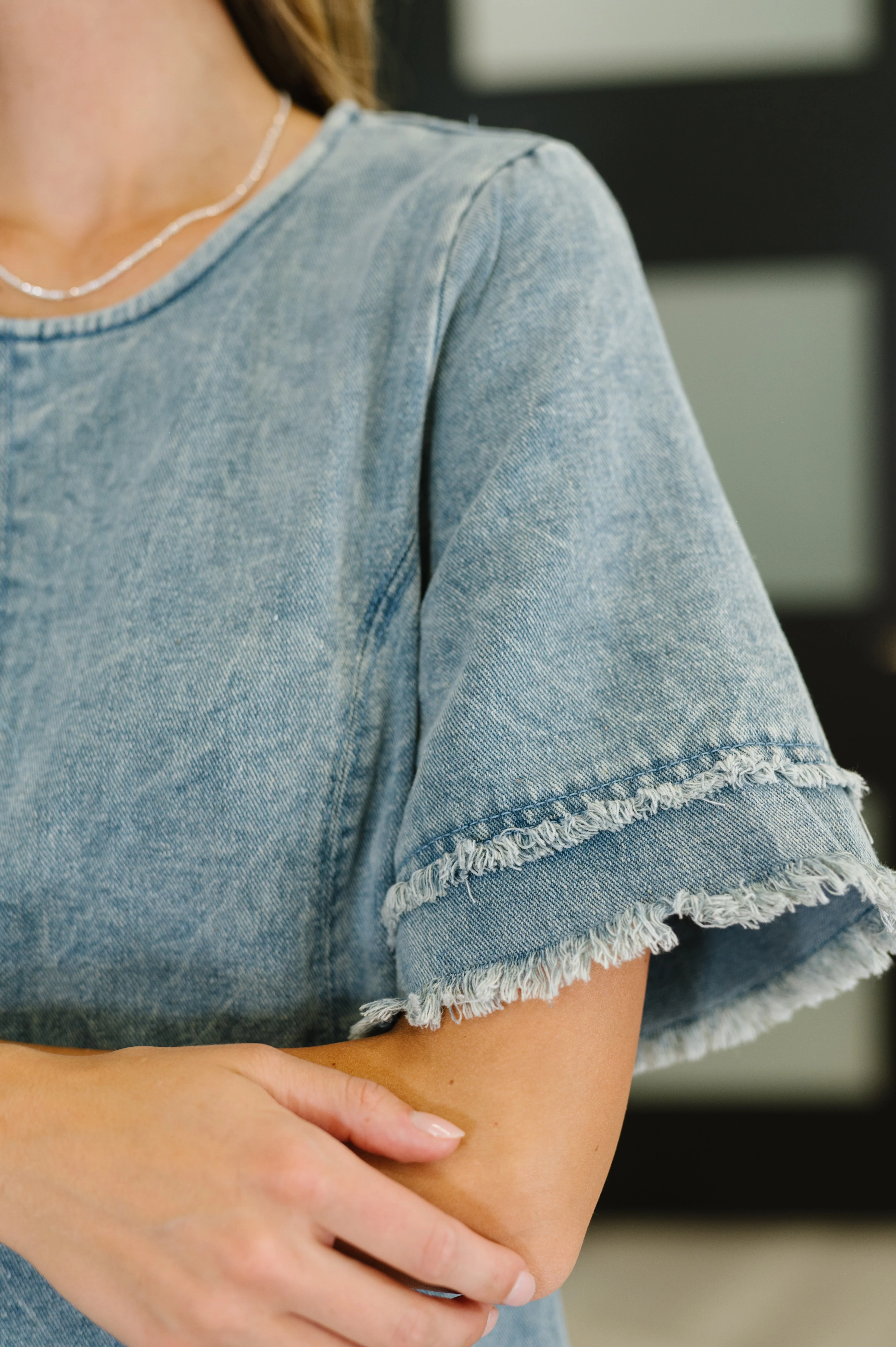 Dressed & Obsessed Chambray T-Shirt Dress in Indigo - Image 2