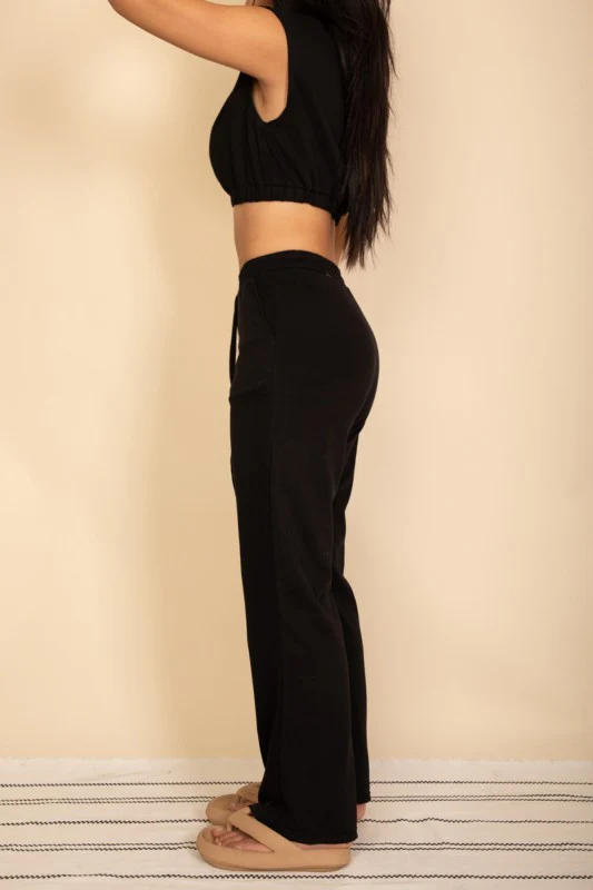 Elastic Hem Crop Top & Wide Leg Pants Set - Image 15