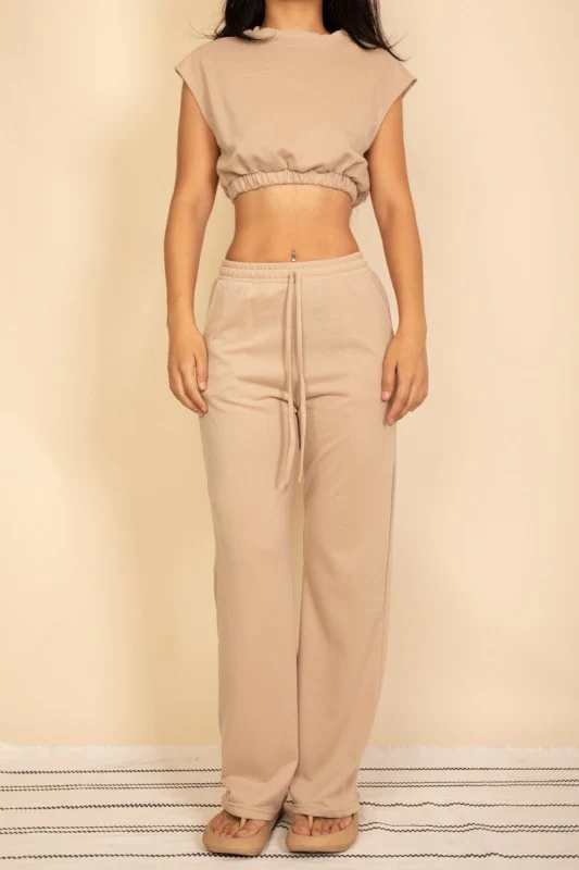 Elastic Hem Crop Top & Wide Leg Pants Set - Image 17