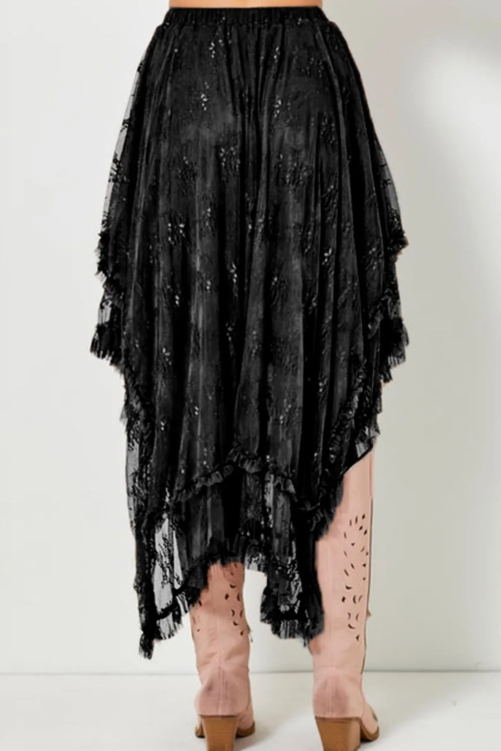 Elastic Waist Asymmetrical Lace Skirt - Image 3