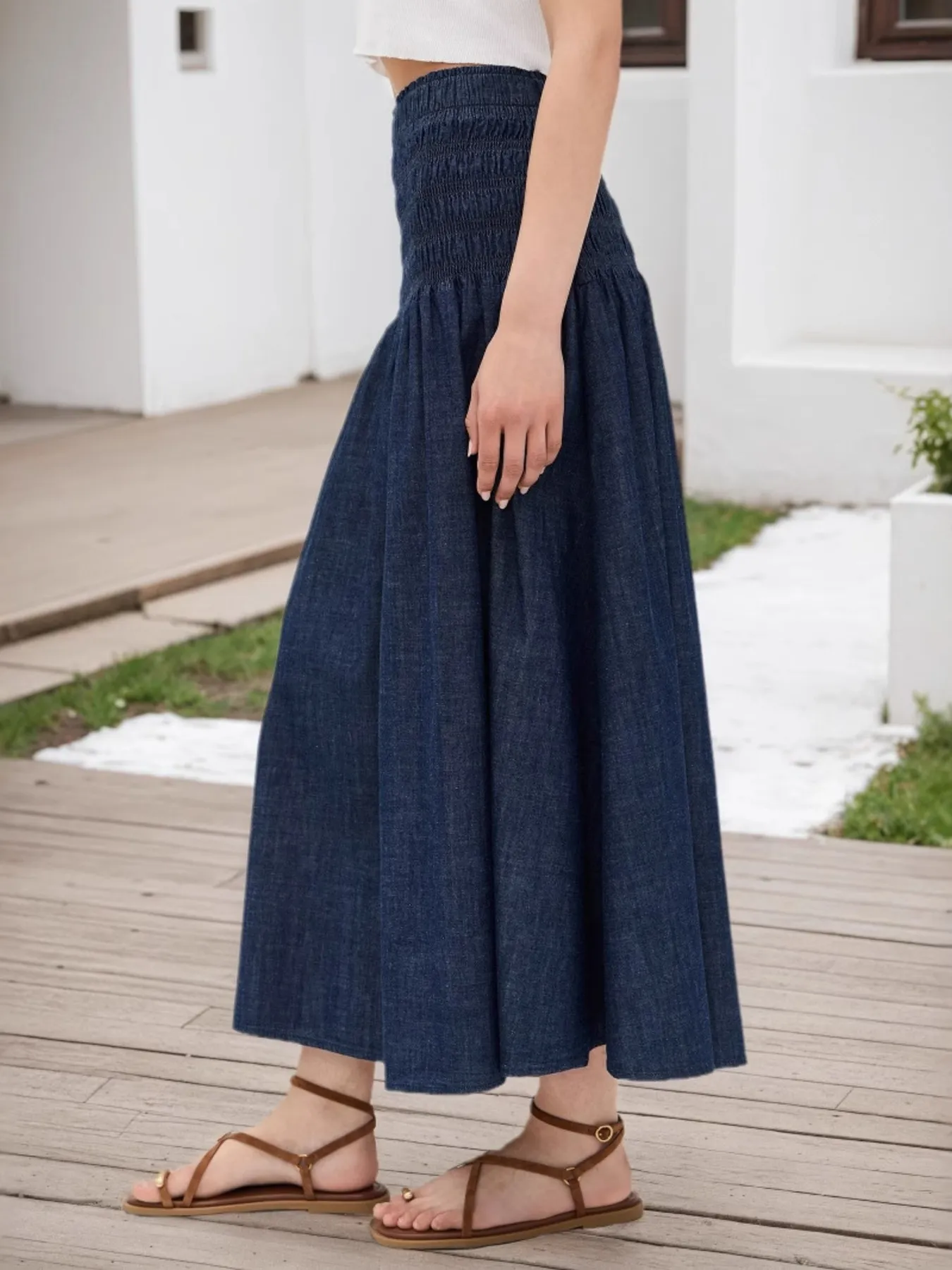 Elastic Waist Midi Skirt - Image 3