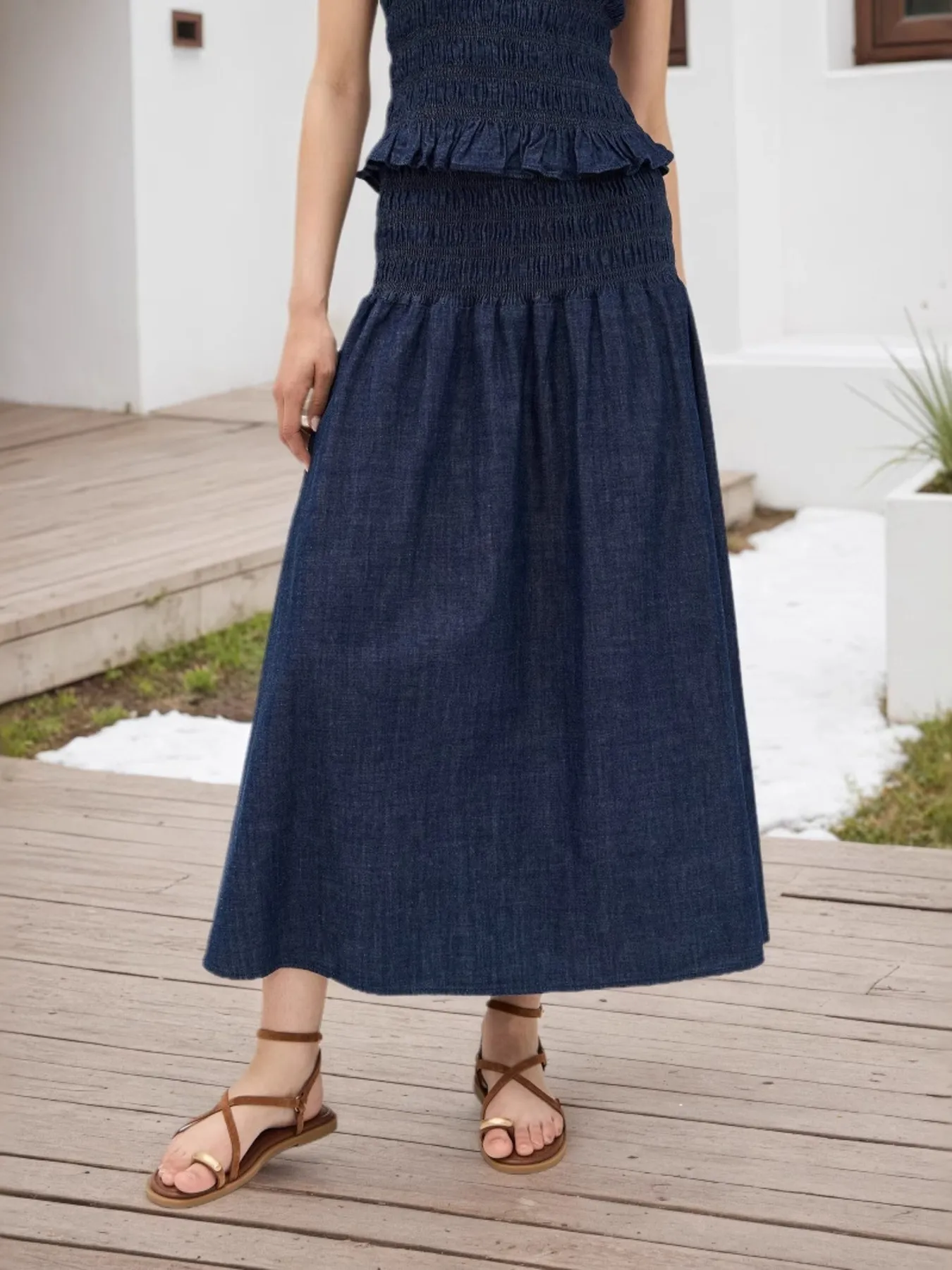 Elastic Waist Midi Skirt - Image 4
