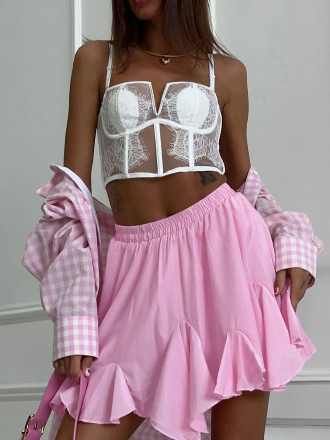 Elastic Waist Ruffled Hem Skirt - Image 13